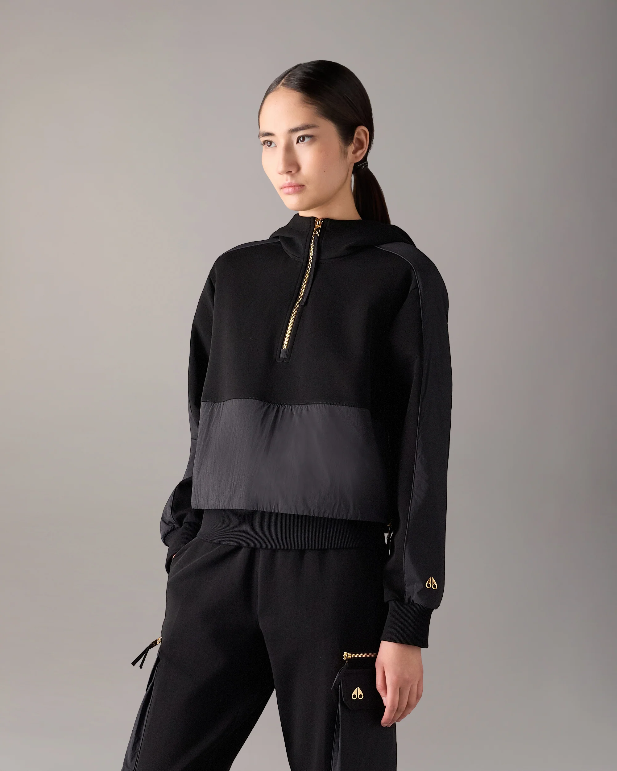 GOLD SERIES MIXED MEDIA HOODIE IN NEOPRENE-BLACK - Image 2