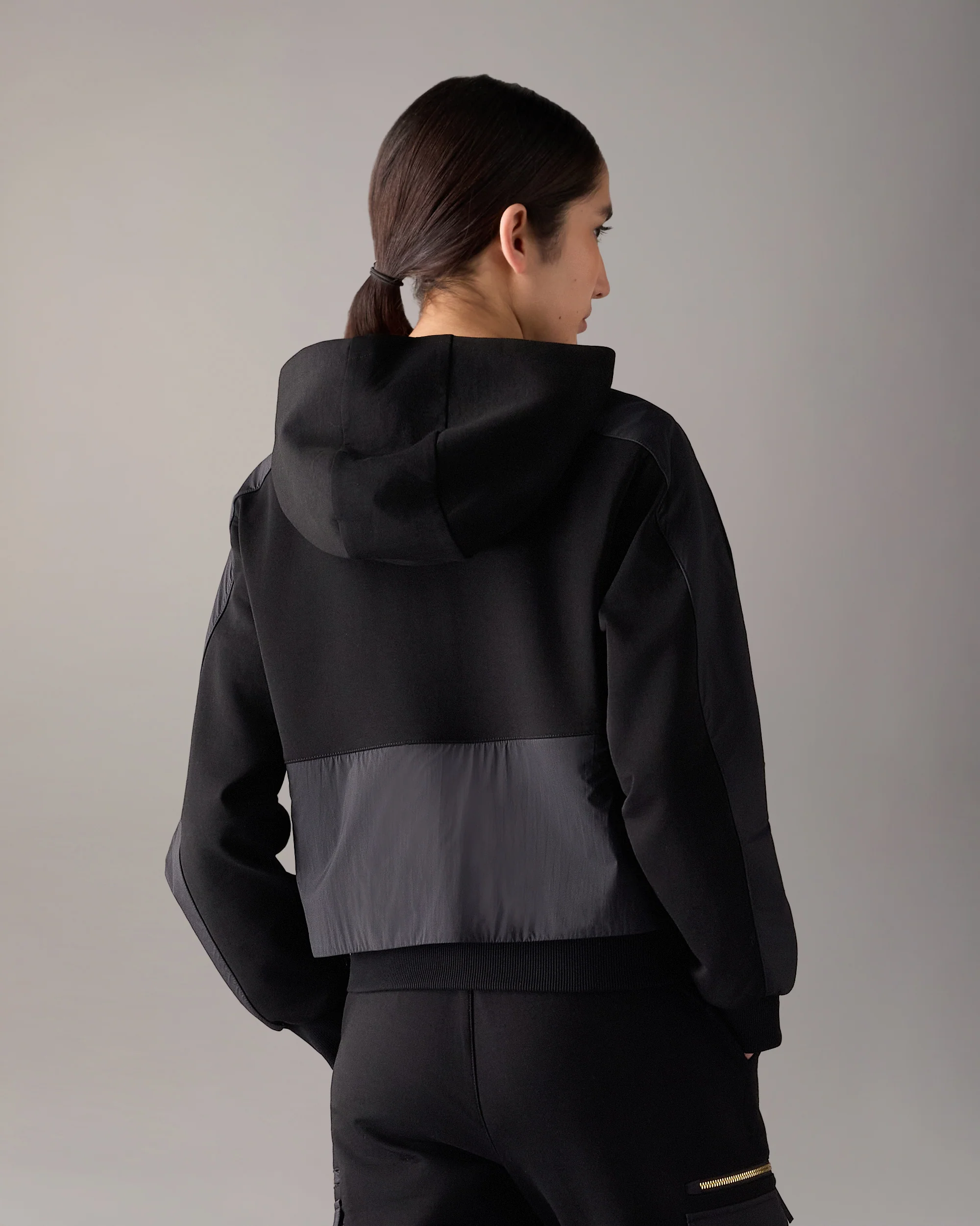GOLD SERIES MIXED MEDIA HOODIE IN NEOPRENE-BLACK - Image 3