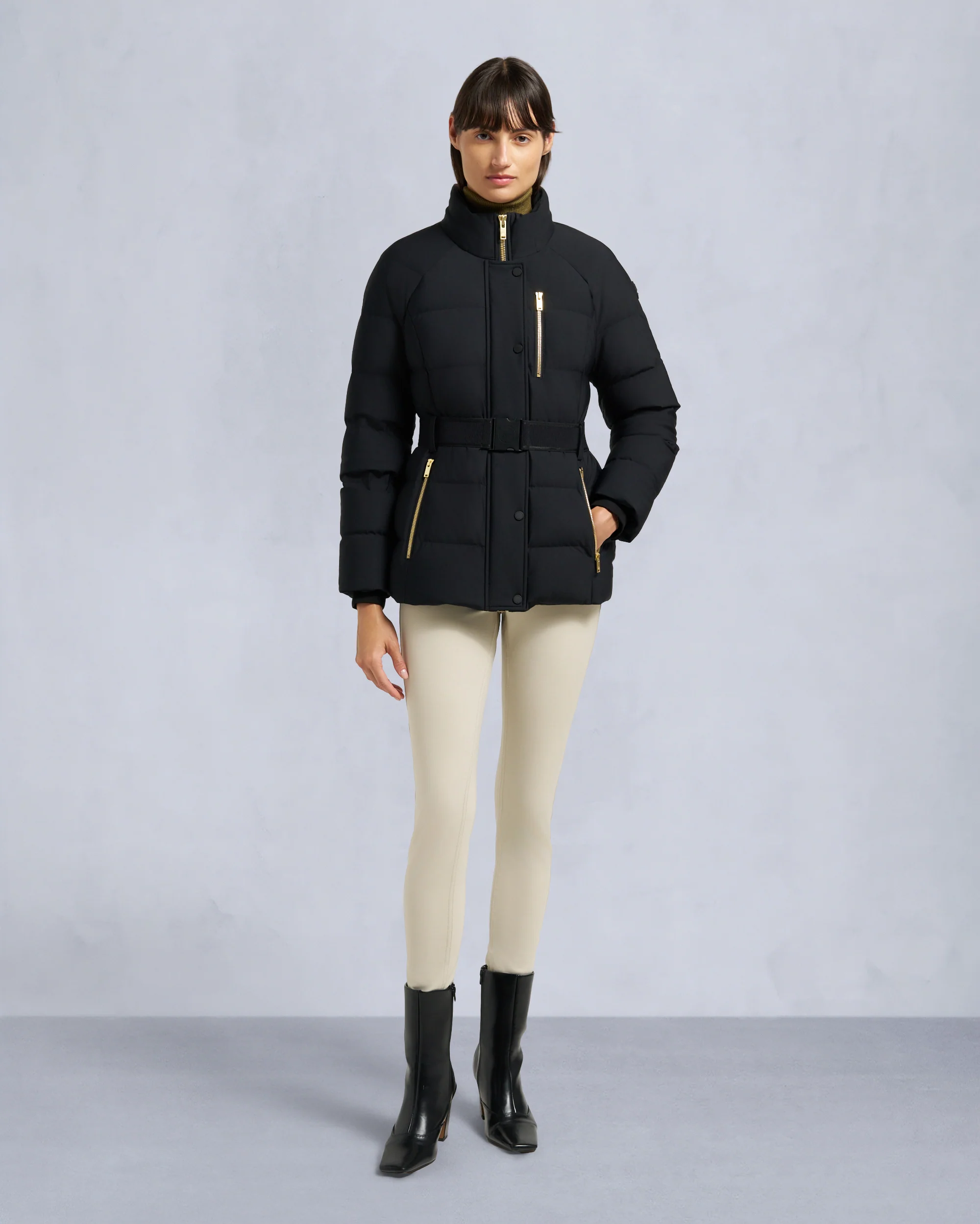 GOLD SERIES NYLUXE CAMBRIA SHEARLING TRIM JACKET-BLACK/BLACK - Image 6