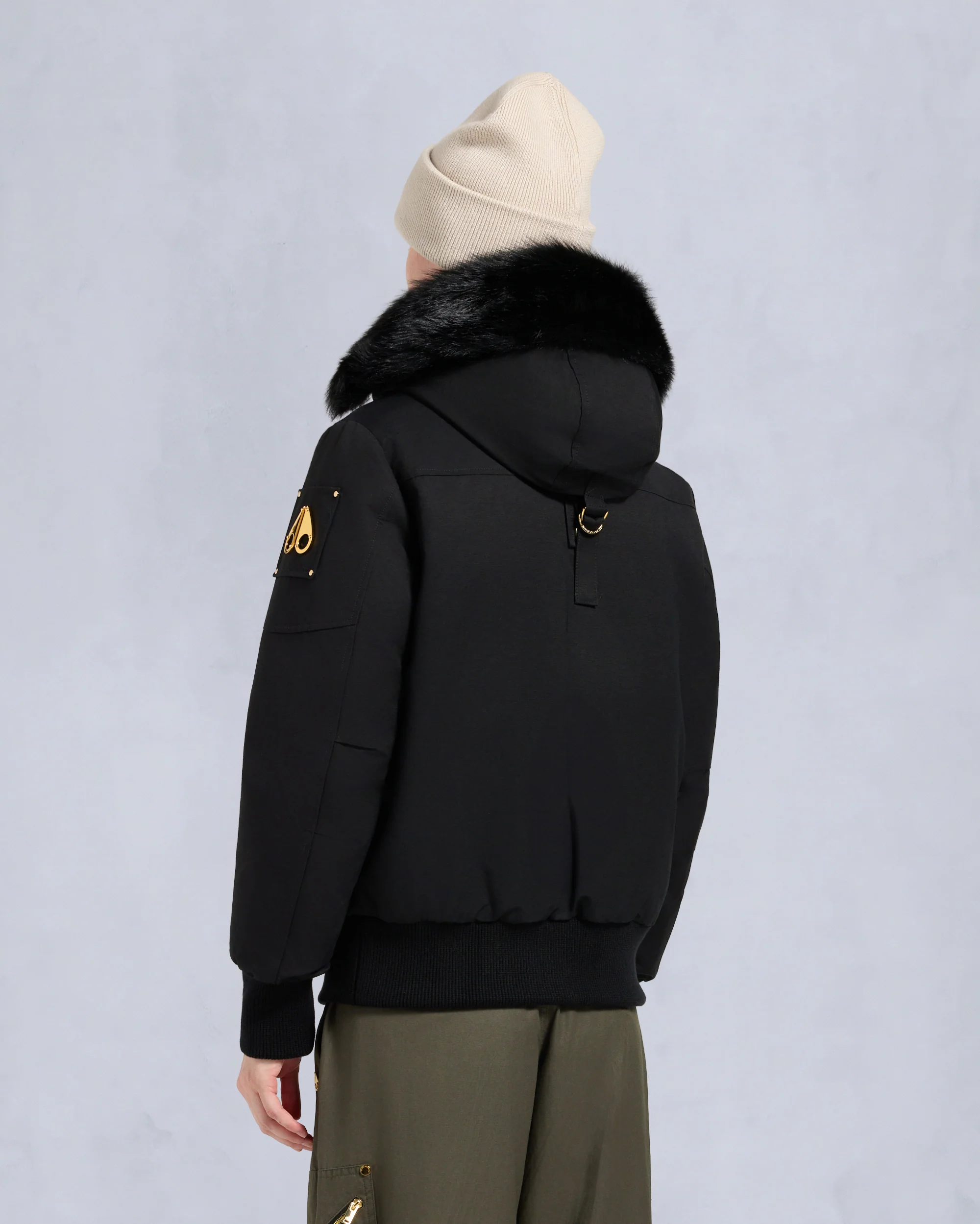 GOLD SERIES ORIGINAL SAINTE FLAVIE SHEARLING TRIM BOMBER JACKET-BLACK/BLACK - Image 3