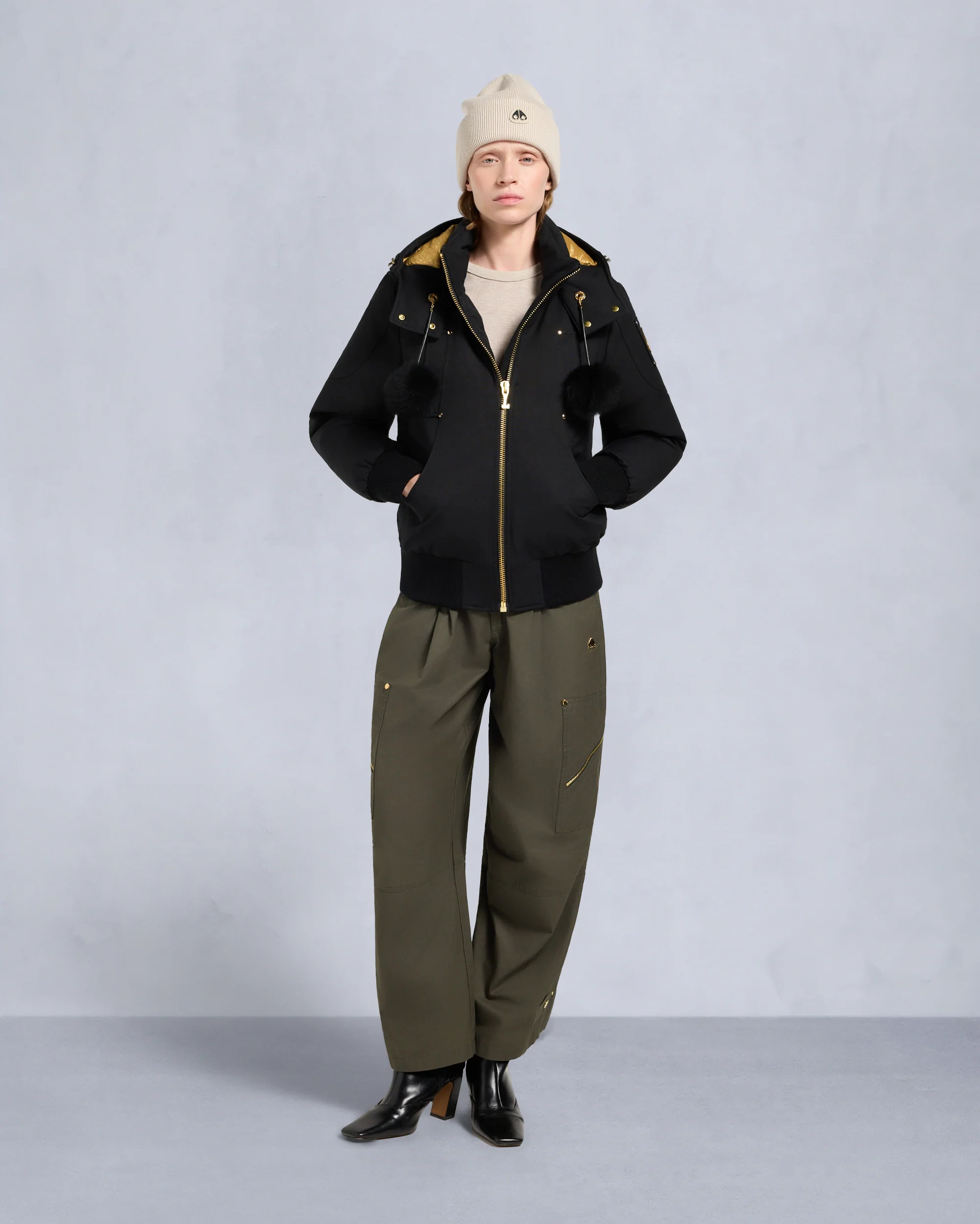 GOLD SERIES ORIGINAL SAINTE FLAVIE SHEARLING TRIM BOMBER JACKET-BLACK/BLACK - Image 6