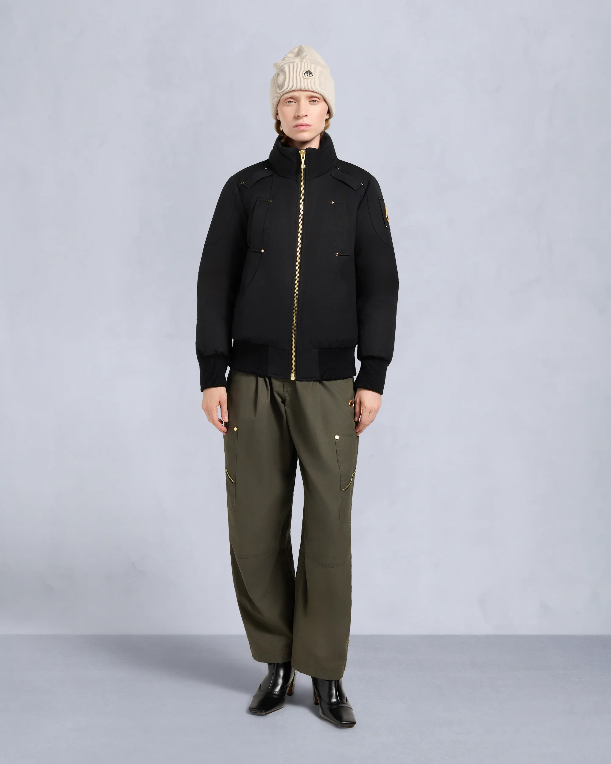 GOLD SERIES ORIGINAL SAINTE FLAVIE SHEARLING TRIM BOMBER JACKET-BLACK/BLACK - Image 7