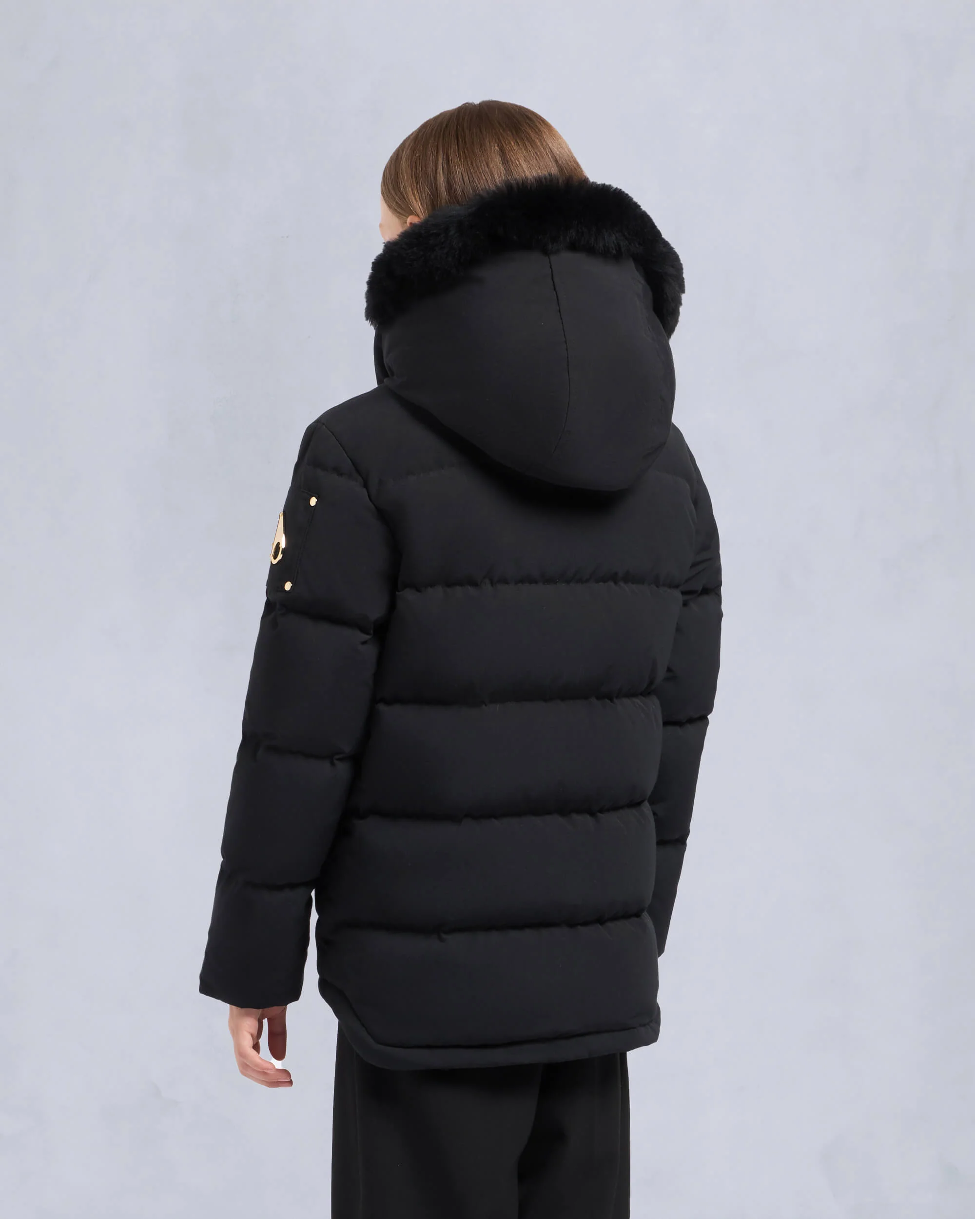 KIDS UNISEX ORIGINAL GOLD SERIES SHEARLING TRIM 3Q JACKET-BLACK/BLACK - Image 3