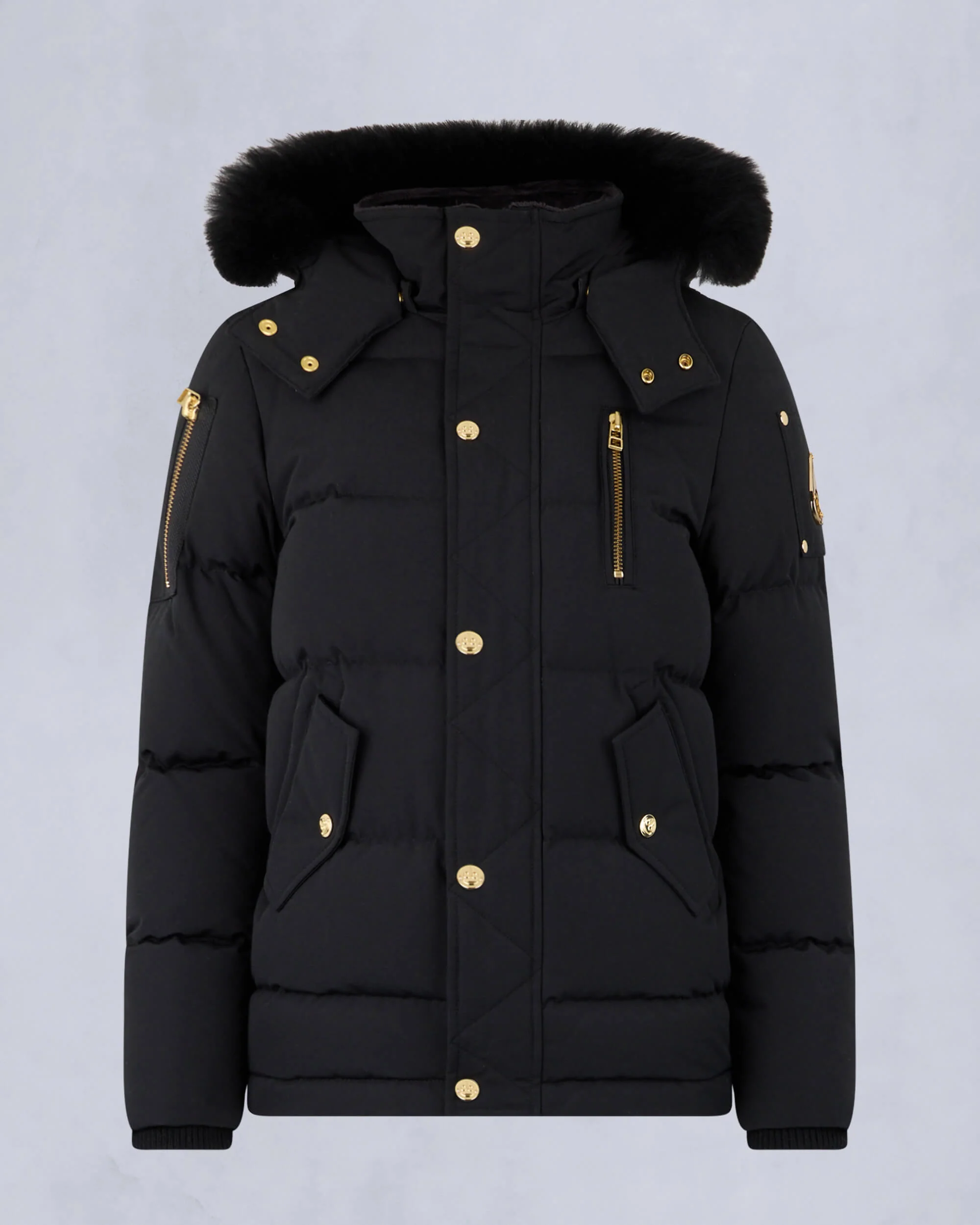 KIDS UNISEX ORIGINAL GOLD SERIES SHEARLING TRIM 3Q JACKET-BLACK/BLACK - Image 6