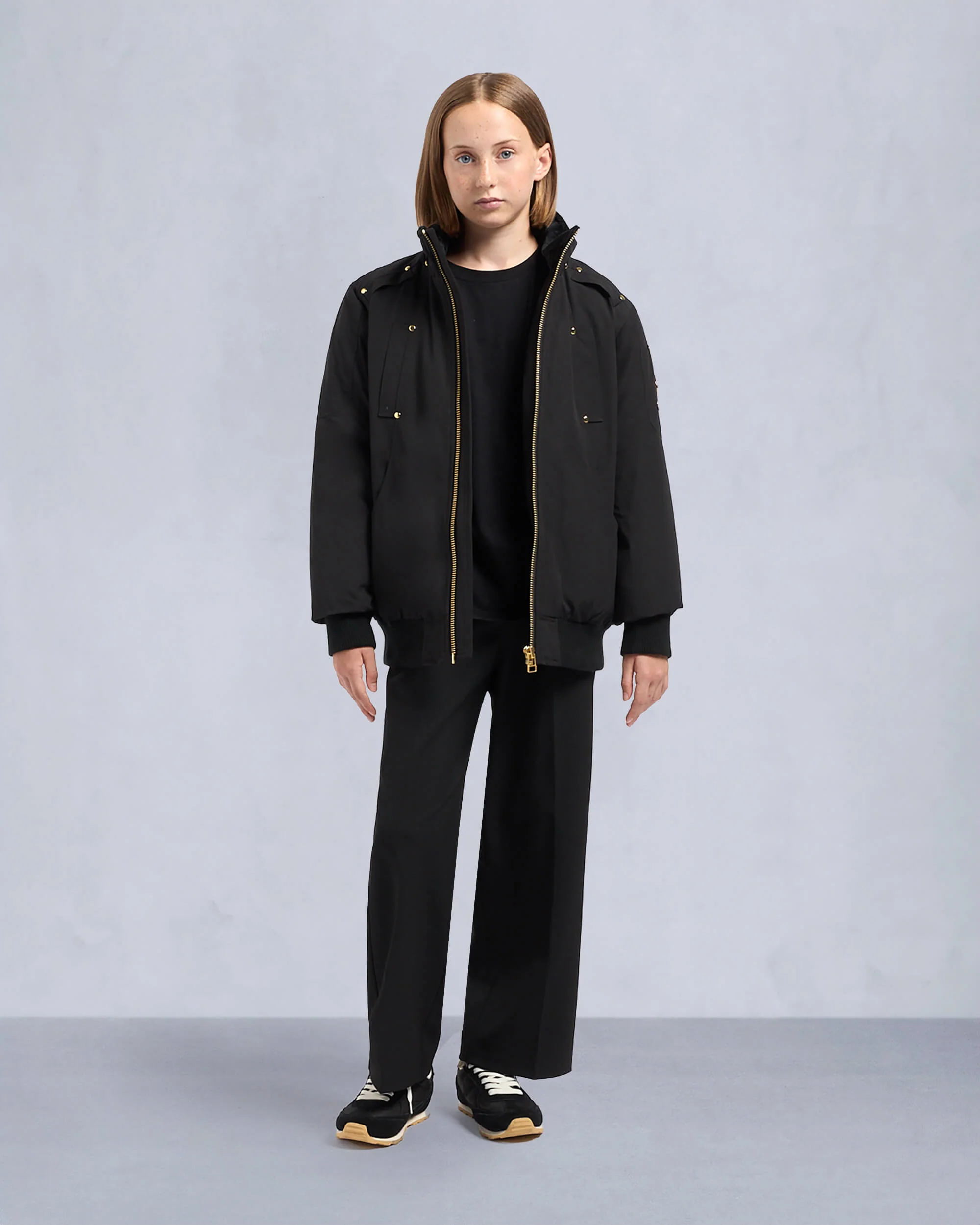 KIDS UNISEX ORIGINAL GOLD SERIES SHEARLING TRIM BOMBER JACKET-BLACK/BLACK - Image 6