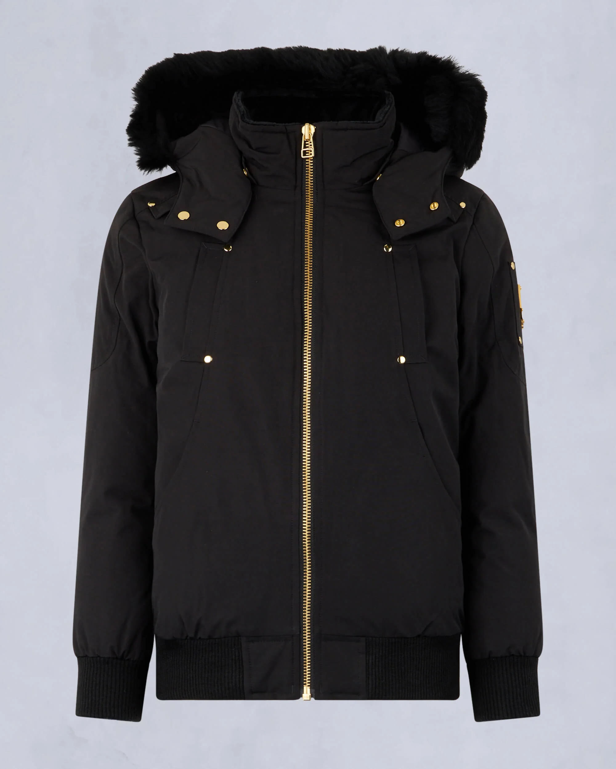 KIDS UNISEX ORIGINAL GOLD SERIES SHEARLING TRIM BOMBER JACKET-BLACK/BLACK - Image 7