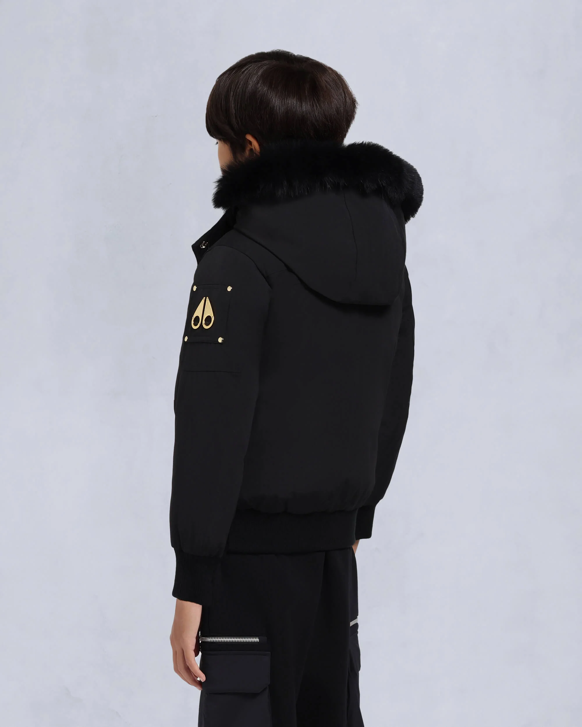 KIDS UNISEX ORIGINAL SHEARLING TRIM BOMBER -BLACK/NATURAL - Image 3