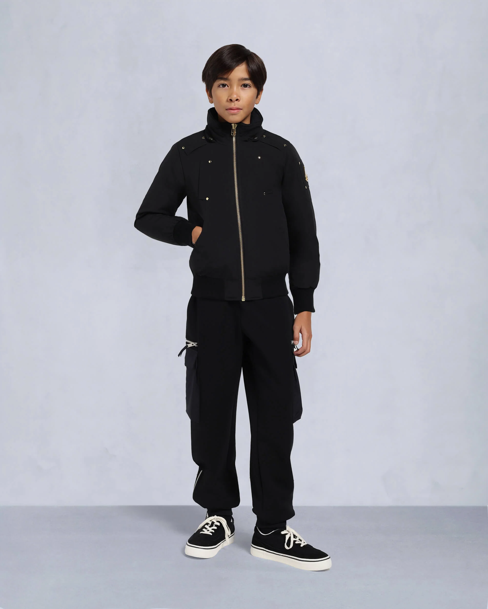 KIDS UNISEX ORIGINAL SHEARLING TRIM BOMBER -BLACK/NATURAL - Image 6