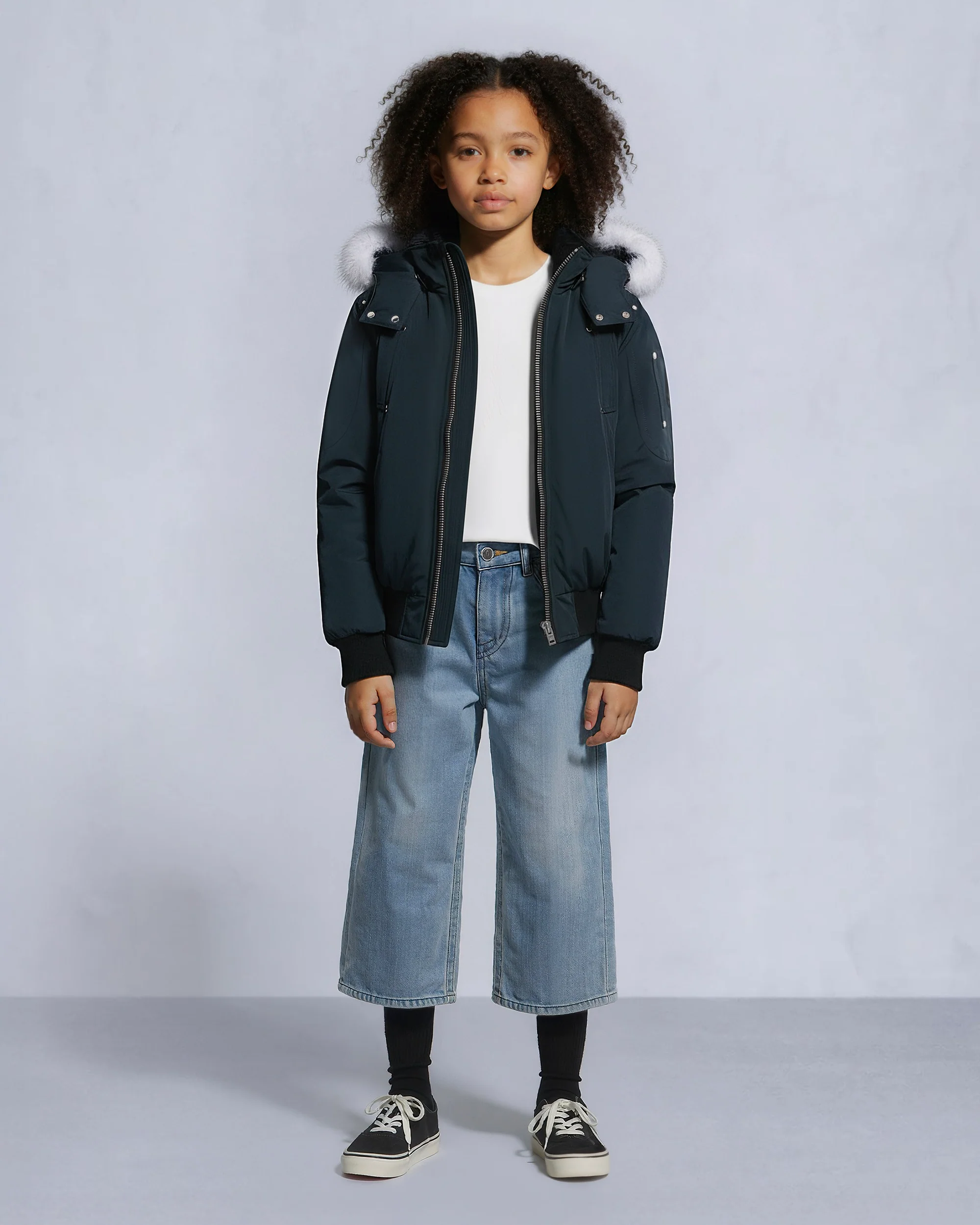 KIDS UNISEX ORIGINAL SHEARLING TRIM BOMBER -NAVY/NATURAL