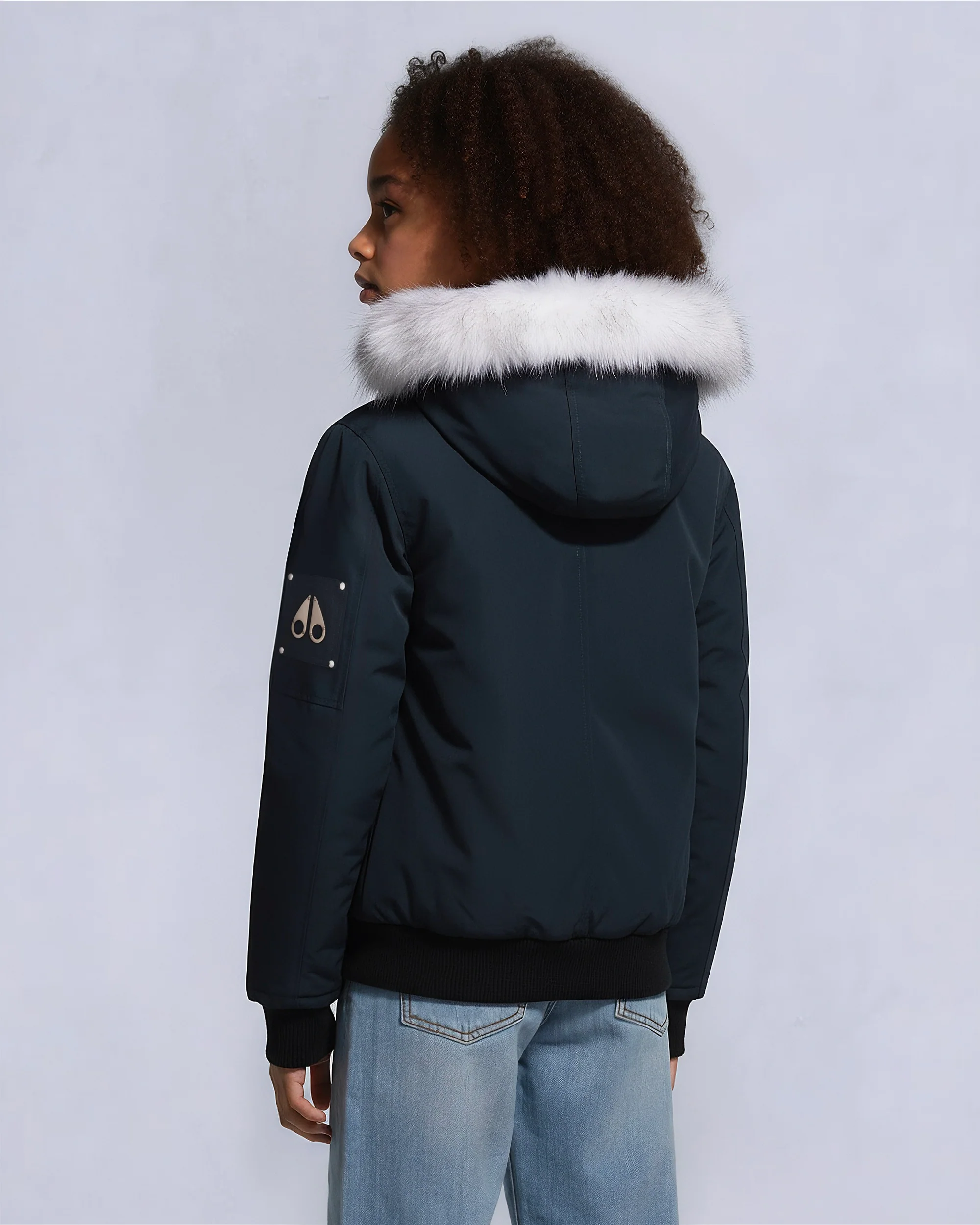 KIDS UNISEX ORIGINAL SHEARLING TRIM BOMBER -NAVY/NATURAL - Image 3