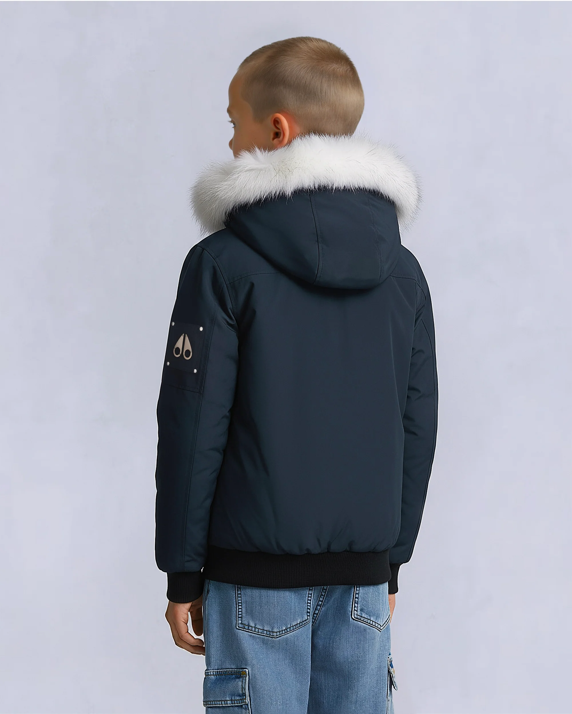 KIDS UNISEX ORIGINAL SHEARLING TRIM BOMBER -NAVY/NATURAL - Image 6