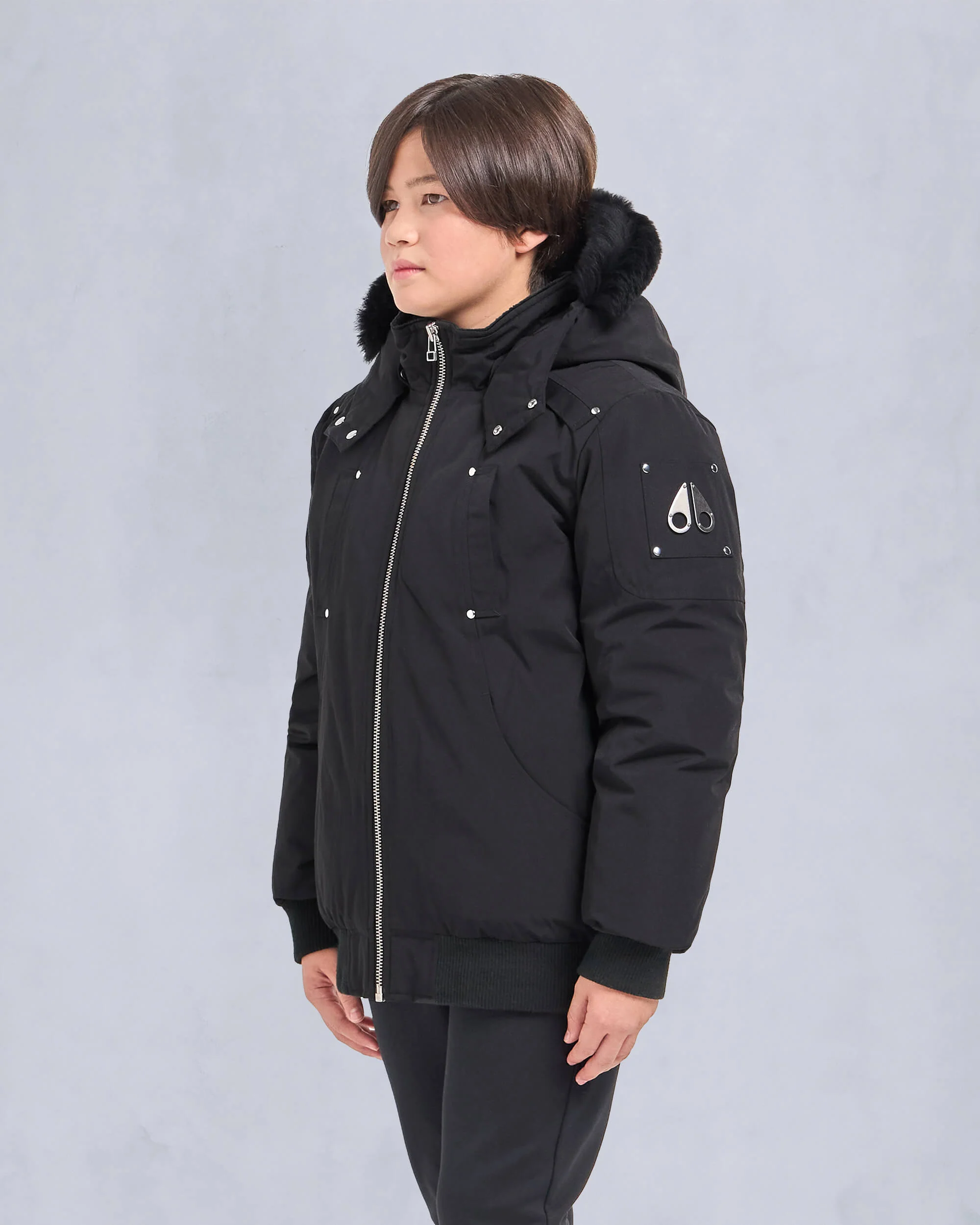 KIDS UNISEX ORIGINAL SHEARLING TRIM BOMBER -BLACK/BLACK - Image 2