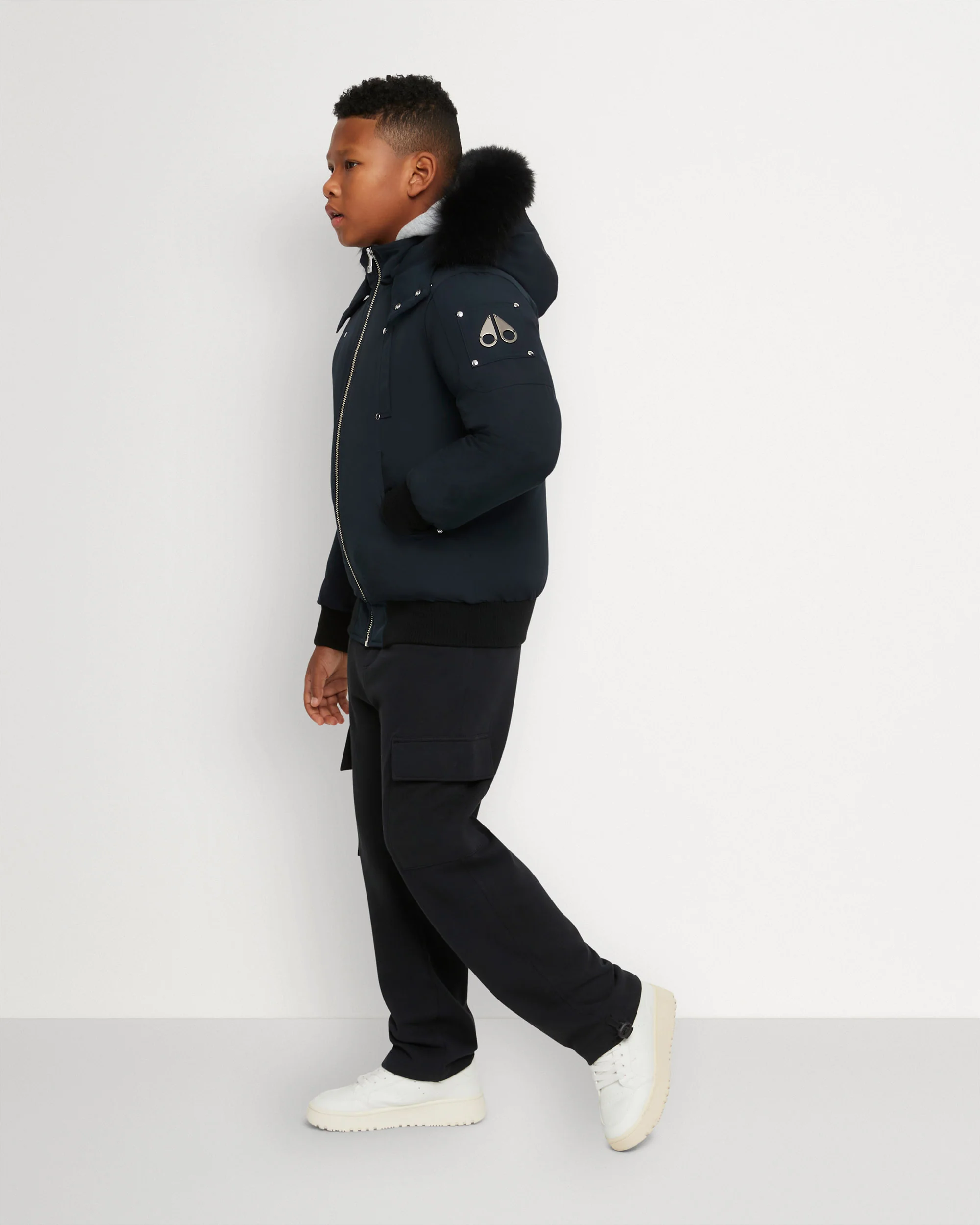 KIDS UNISEX ORIGINAL SHEARLING TRIM BOMBER -NAVY/BLACK - Image 2