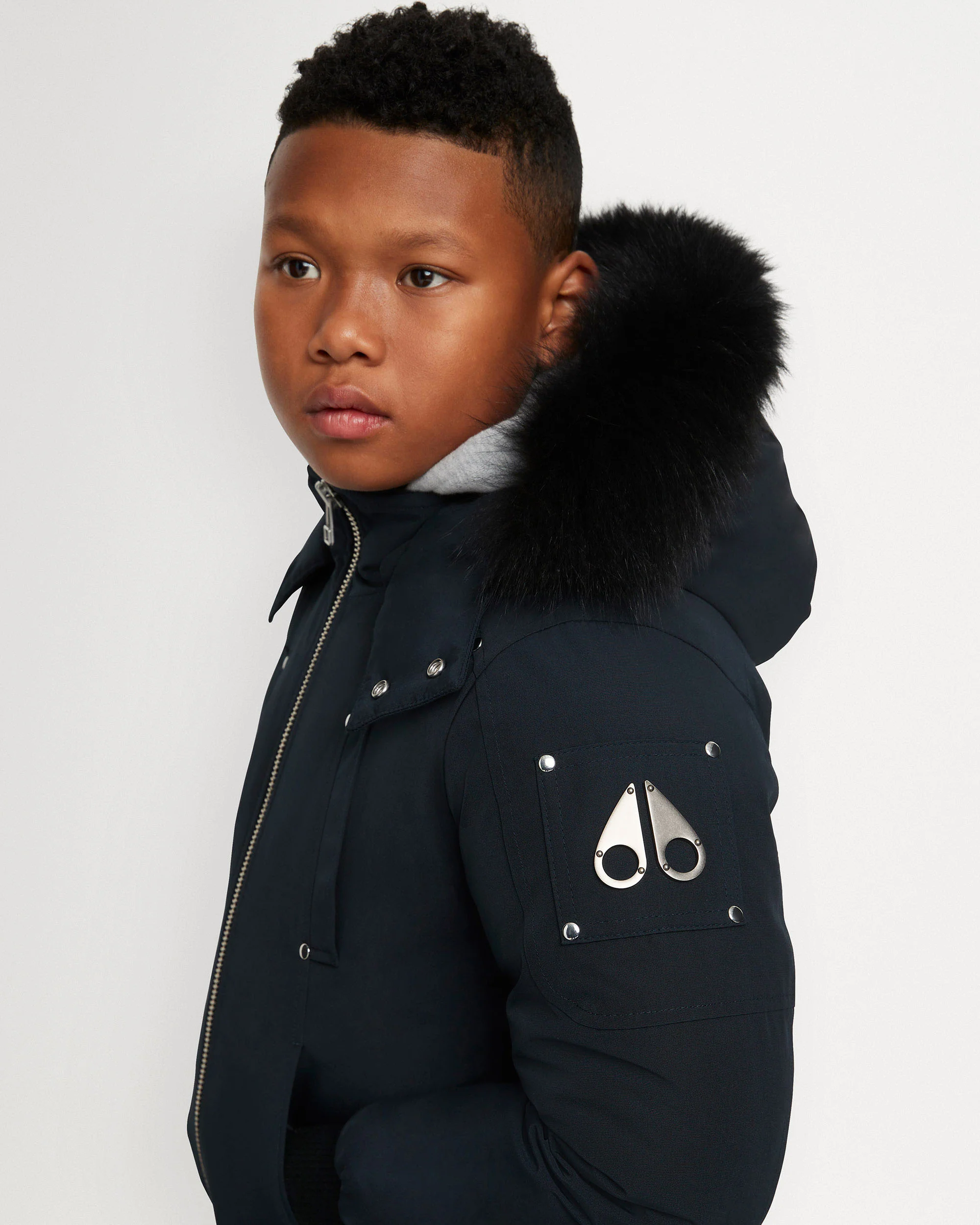 KIDS UNISEX ORIGINAL SHEARLING TRIM BOMBER -NAVY/BLACK - Image 4
