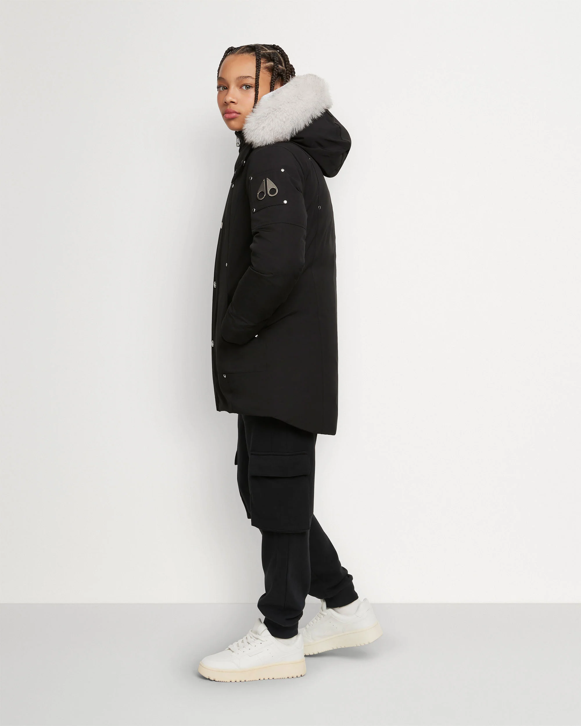 KIDS UNISEX ORIGINAL SHEARLING TRIM PARKA-BLACK/NATURAL - Image 6