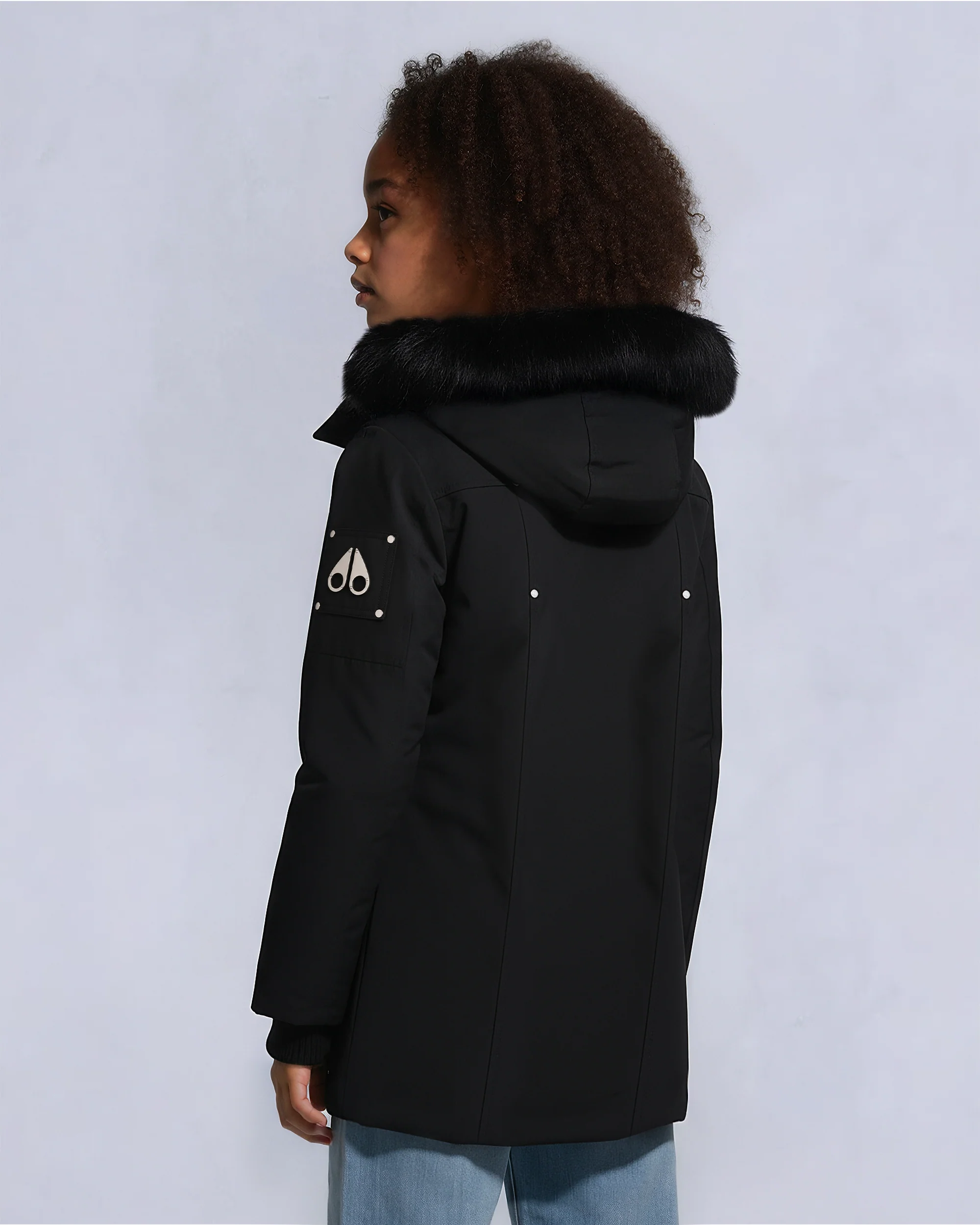 KIDS UNISEX ORIGINAL SHEARLING TRIM PARKA-BLACK/BLACK - Image 3