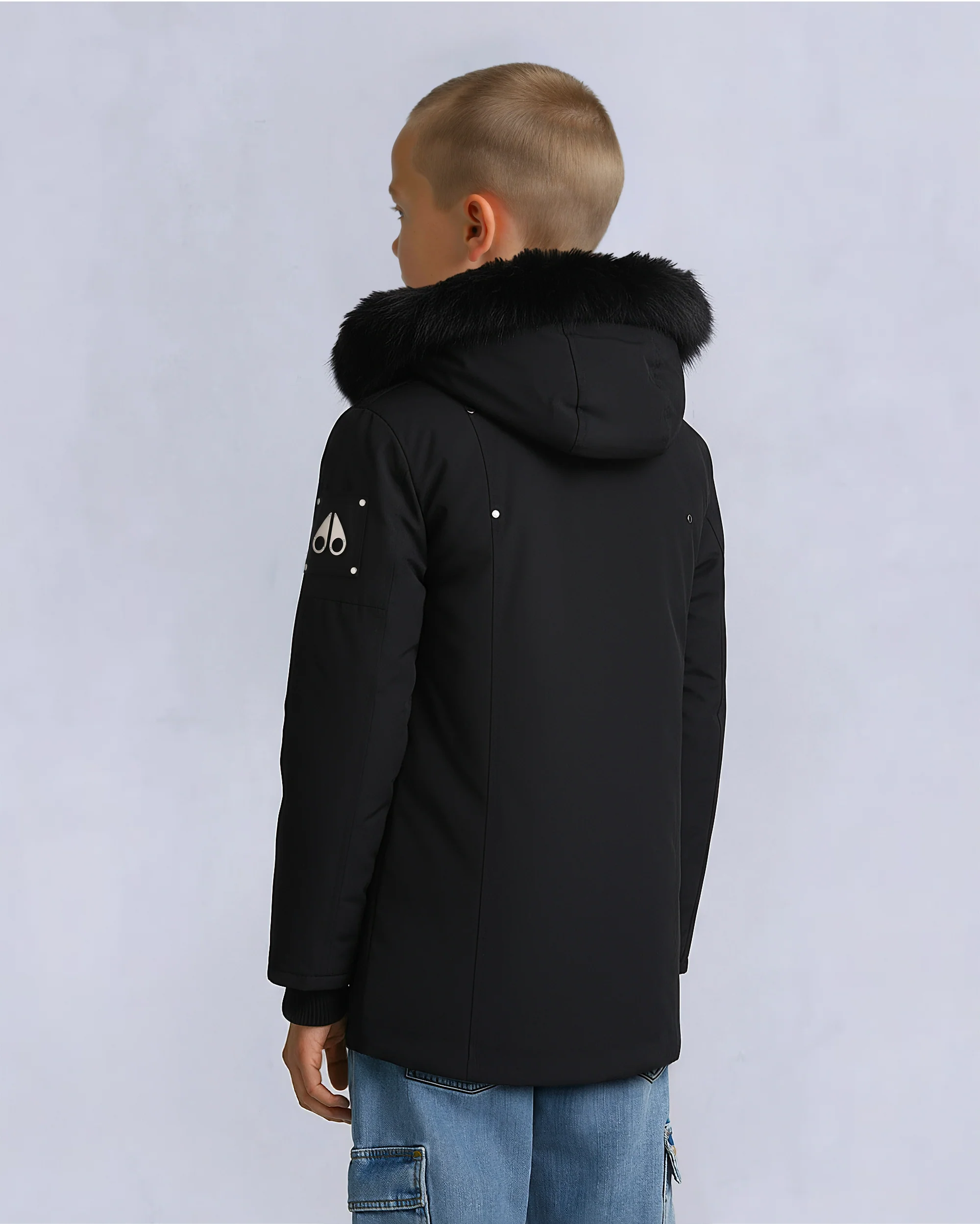 KIDS UNISEX ORIGINAL SHEARLING TRIM PARKA-BLACK/BLACK - Image 6