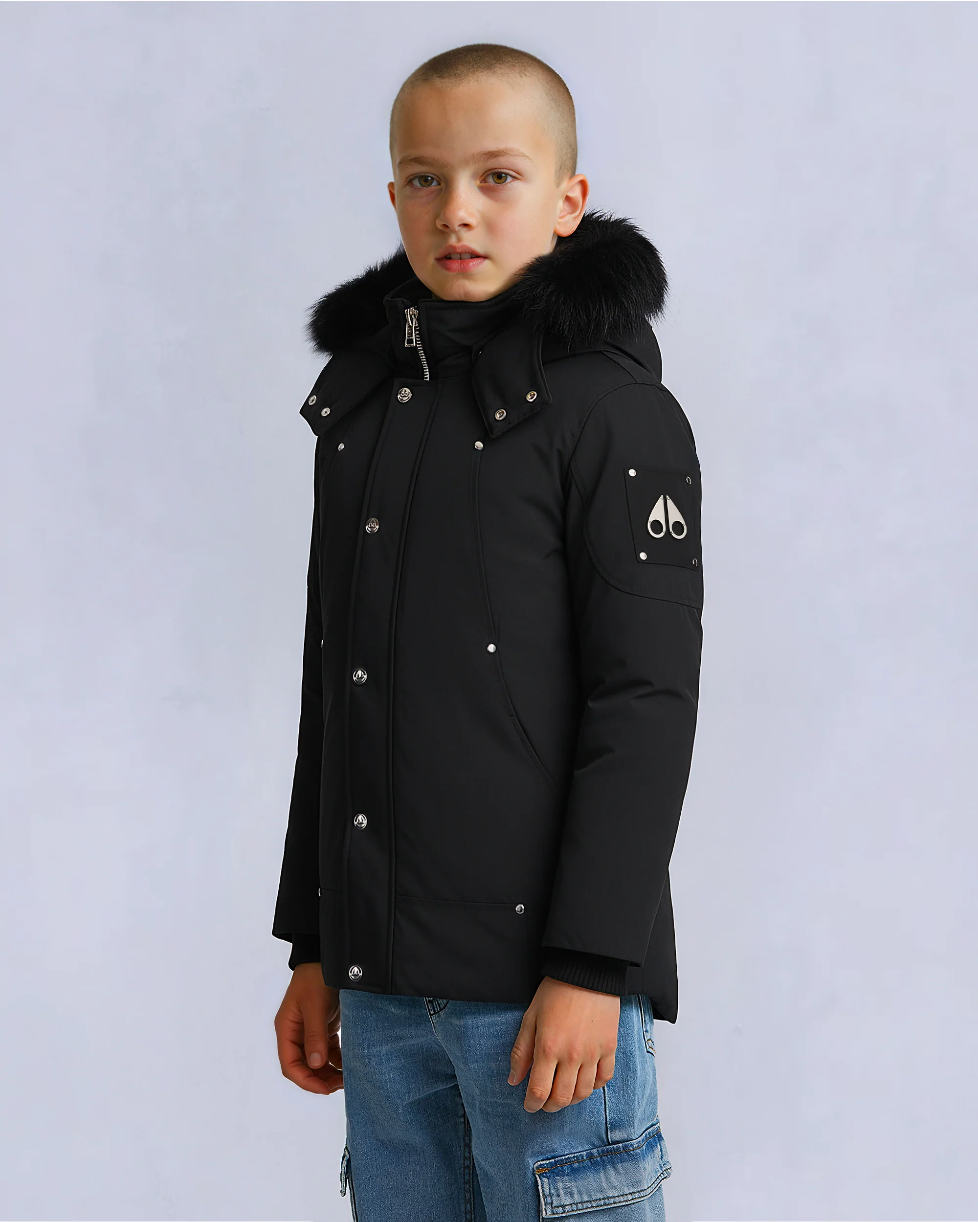 KIDS UNISEX ORIGINAL SHEARLING TRIM PARKA-BLACK/BLACK - Image 7
