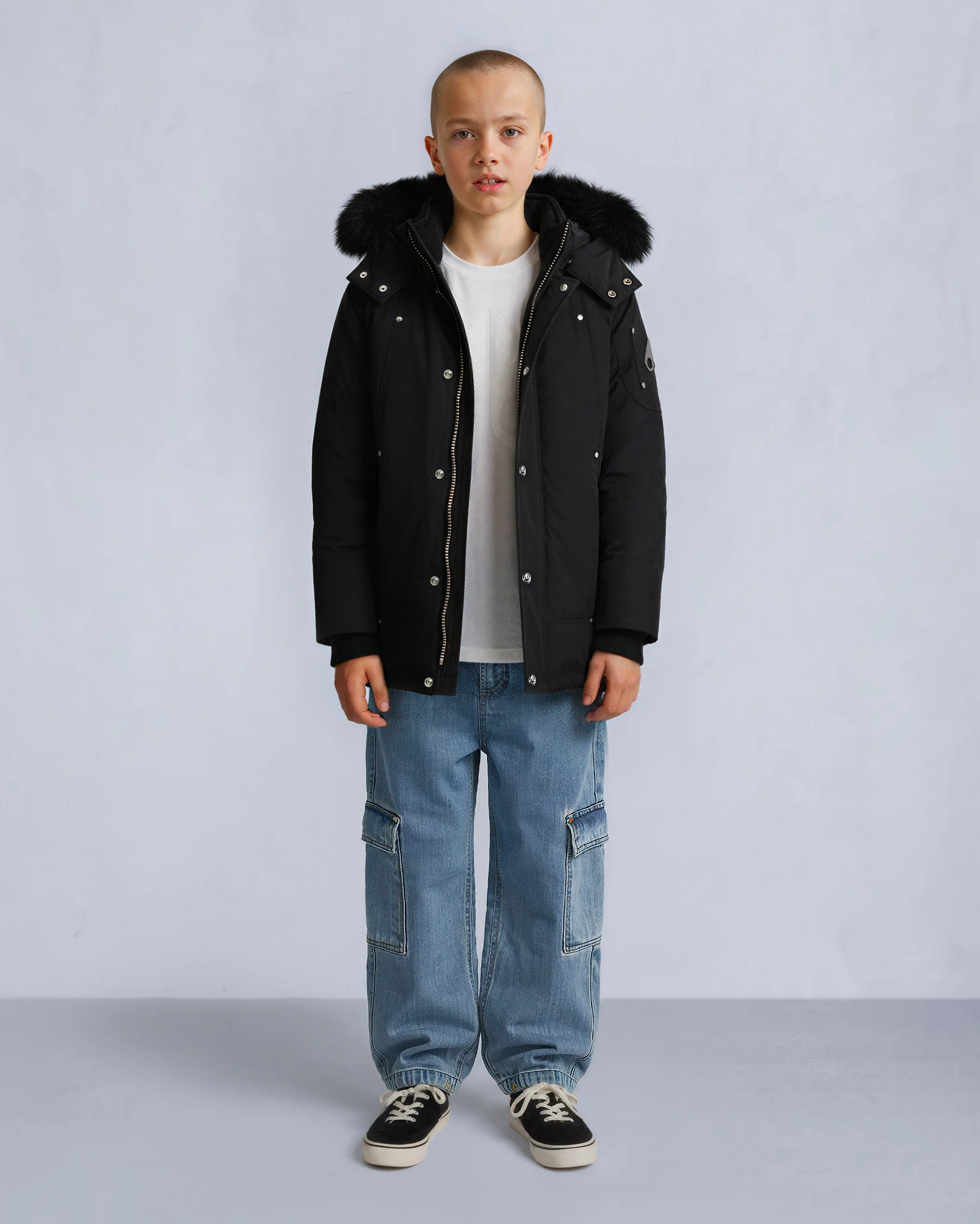 KIDS UNISEX ORIGINAL SHEARLING TRIM PARKA-BLACK/BLACK - Image 8