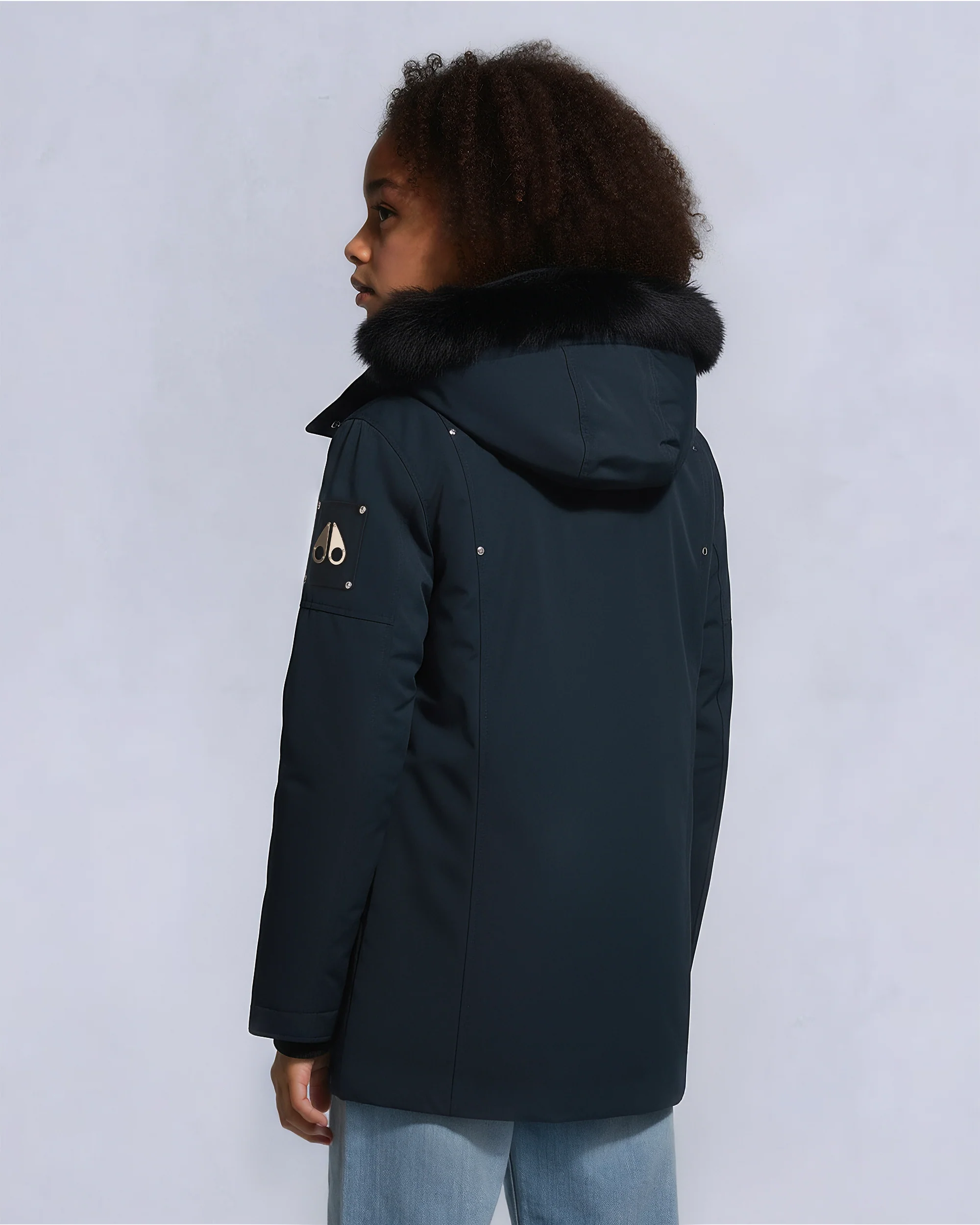 KIDS UNISEX ORIGINAL SHEARLING TRIM PARKA-NAVY/BLACK - Image 3