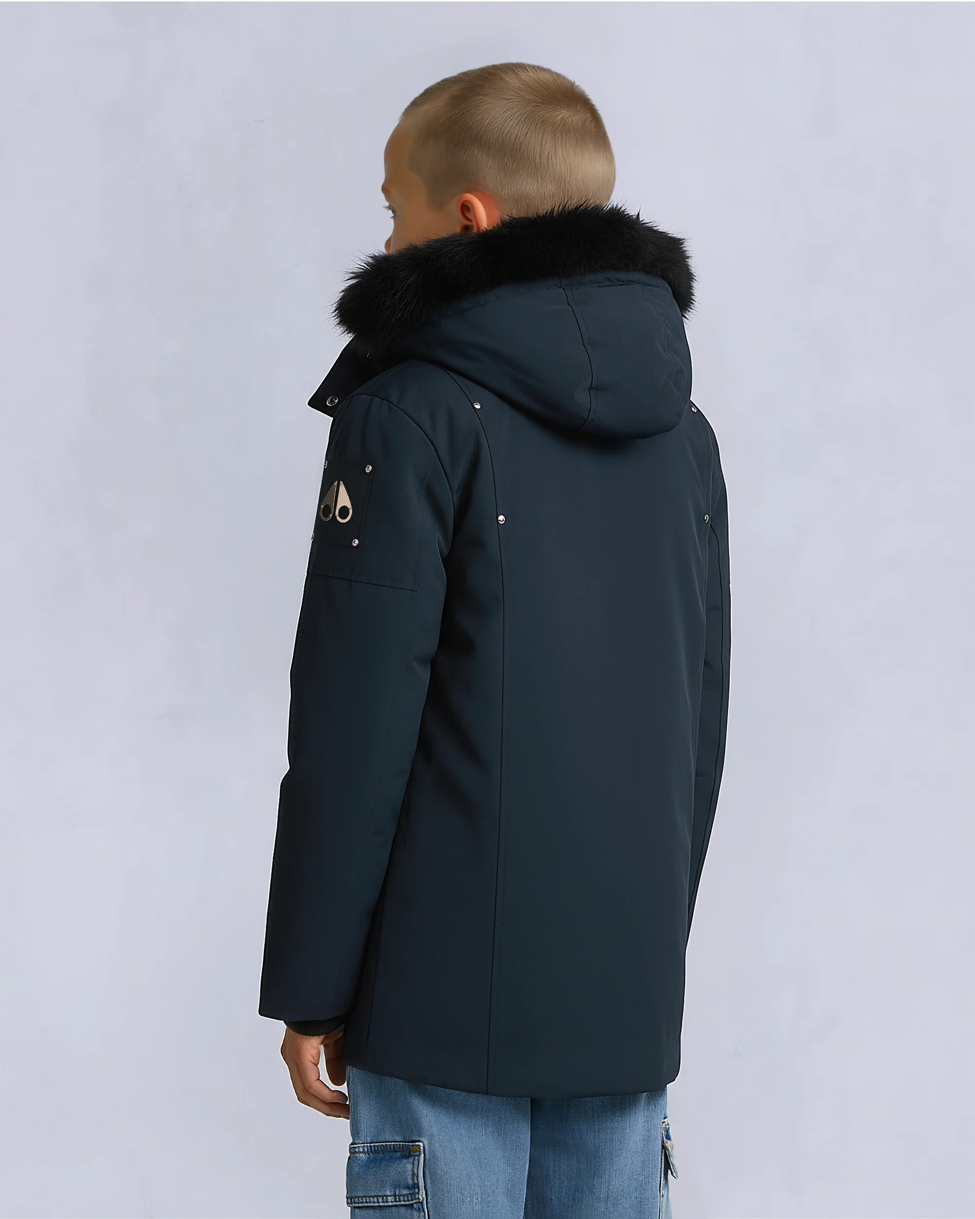 KIDS UNISEX ORIGINAL SHEARLING TRIM PARKA-NAVY/BLACK - Image 6