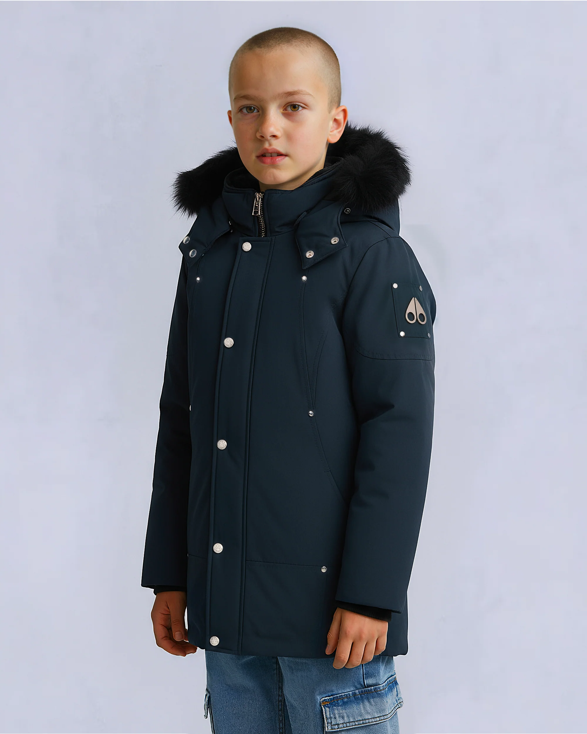 KIDS UNISEX ORIGINAL SHEARLING TRIM PARKA-NAVY/BLACK - Image 7