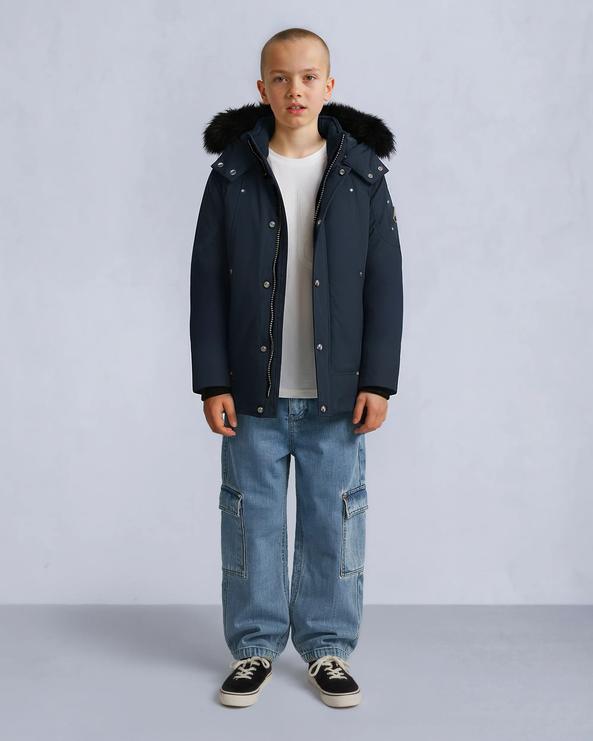 KIDS UNISEX ORIGINAL SHEARLING TRIM PARKA-NAVY/BLACK - Image 8