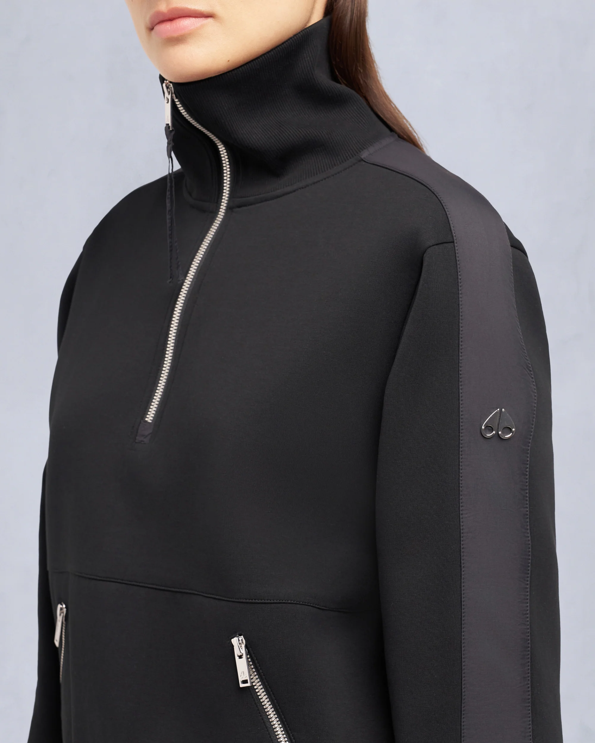 MIX MEDIA QUARTER ZIP SWEATER-BLACK - Image 6