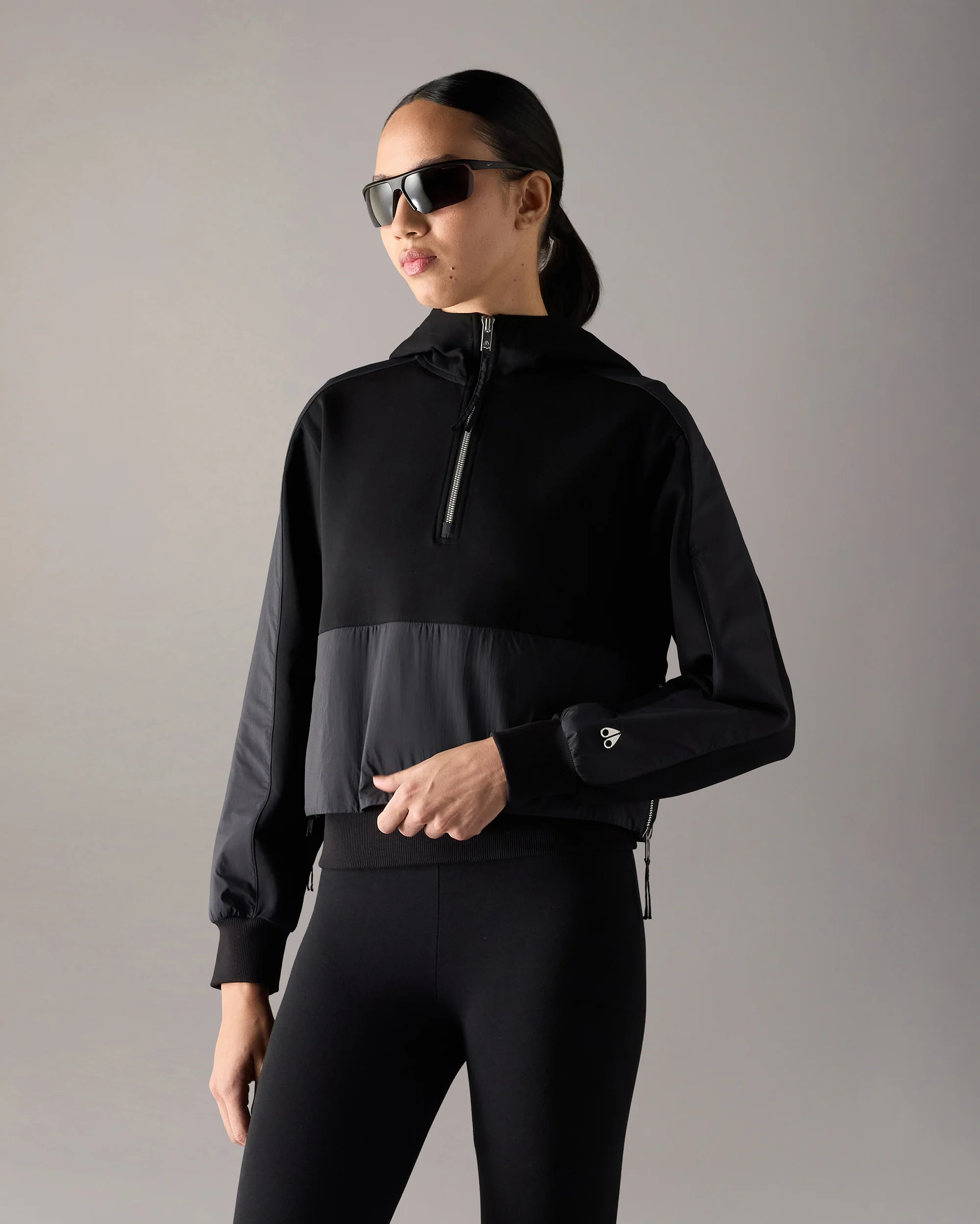 MIXED MEDIA NEOPRENE HOODIE-BLACK - Image 2