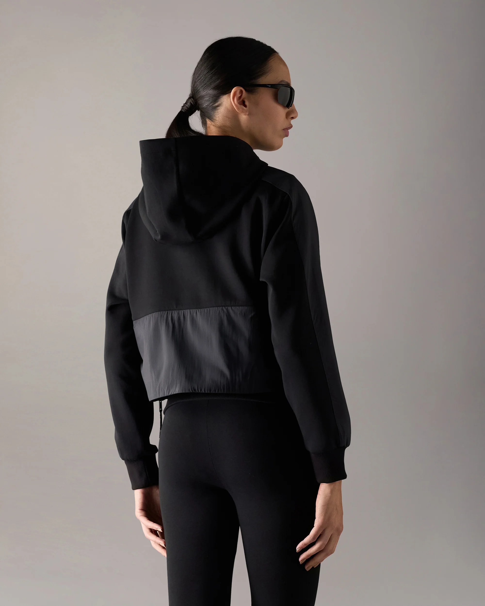 MIXED MEDIA NEOPRENE HOODIE-BLACK - Image 3