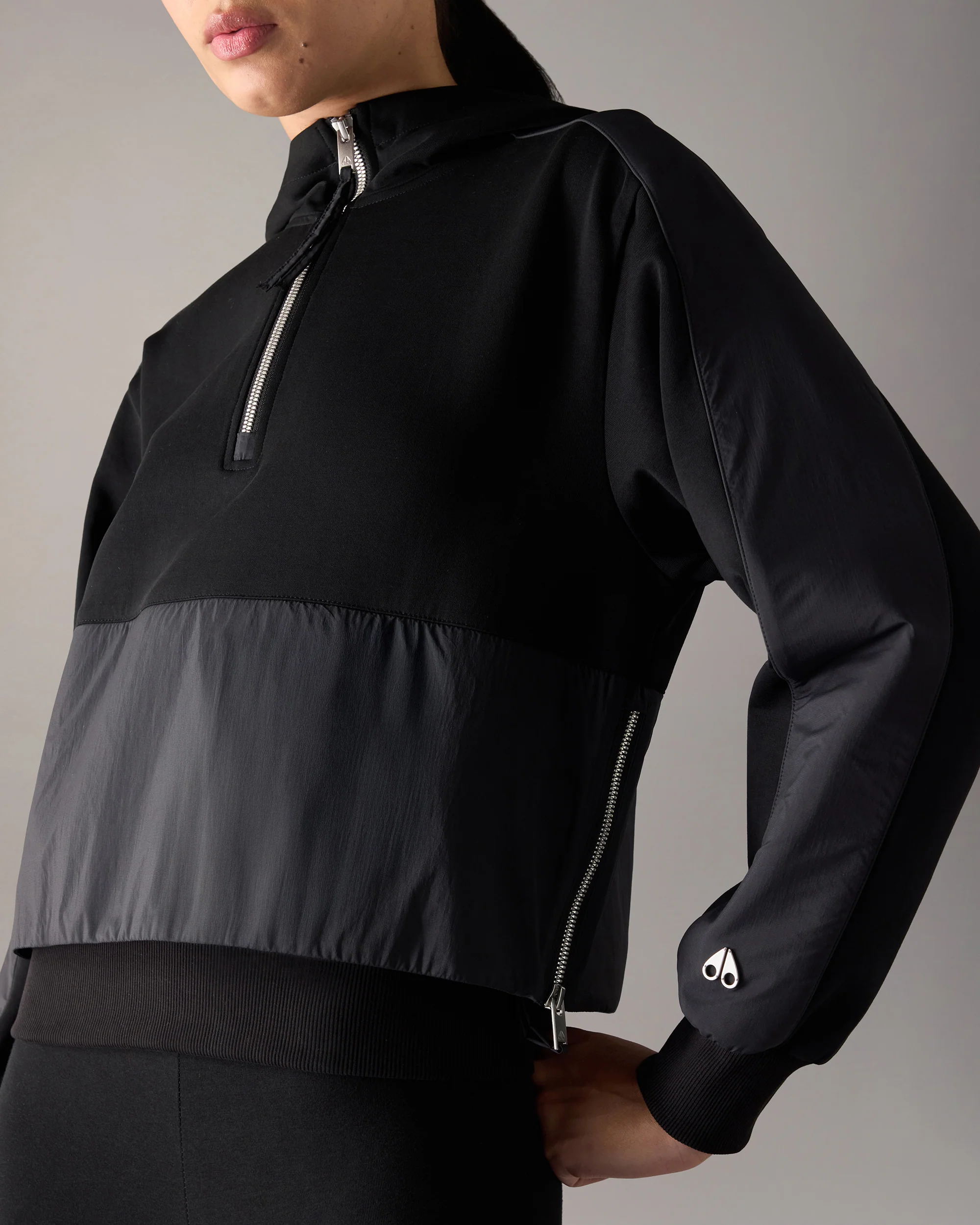 MIXED MEDIA NEOPRENE HOODIE-BLACK - Image 6