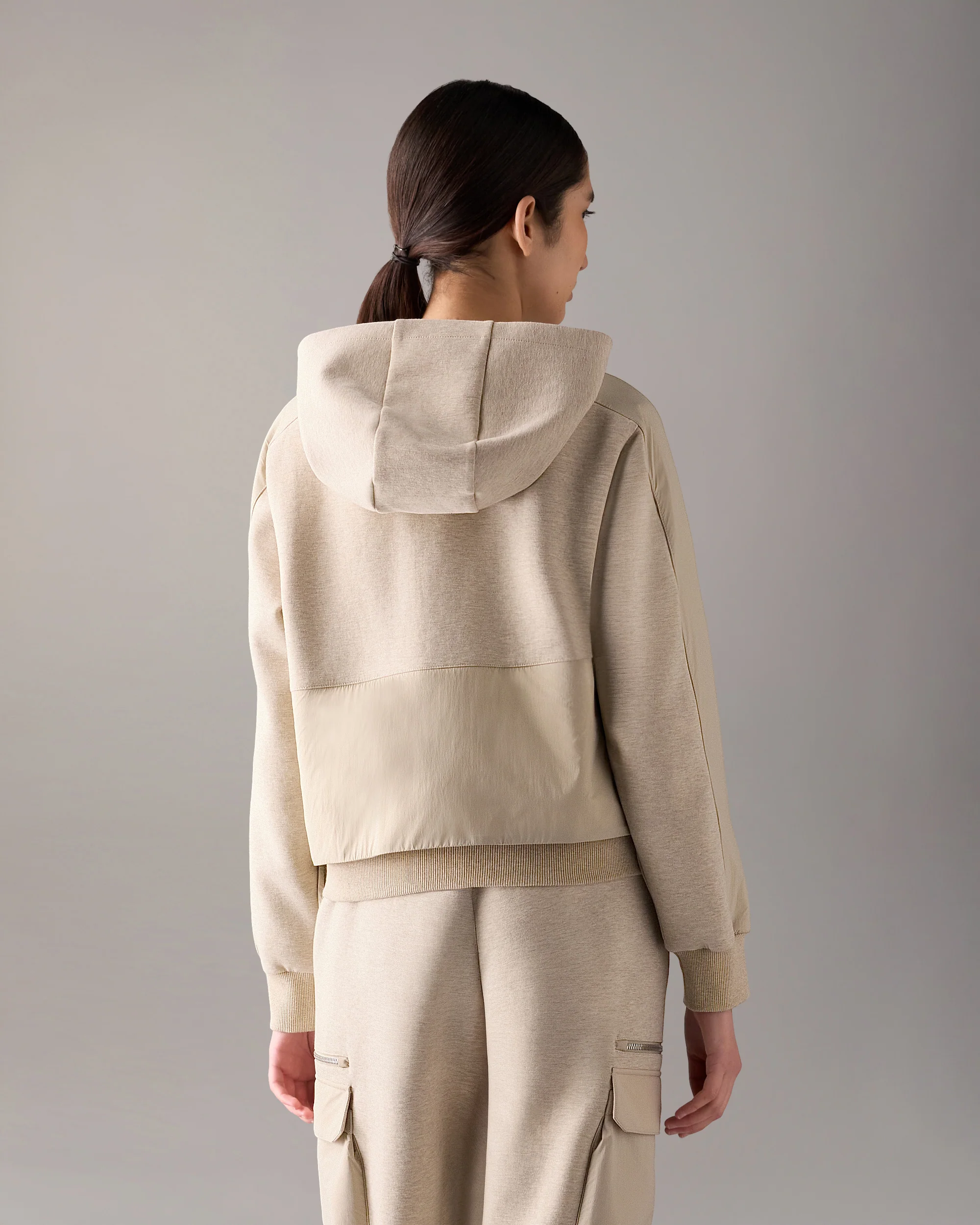 MIXED MEDIA NEOPRENE HOODIE-OAT MELANGE - Image 3