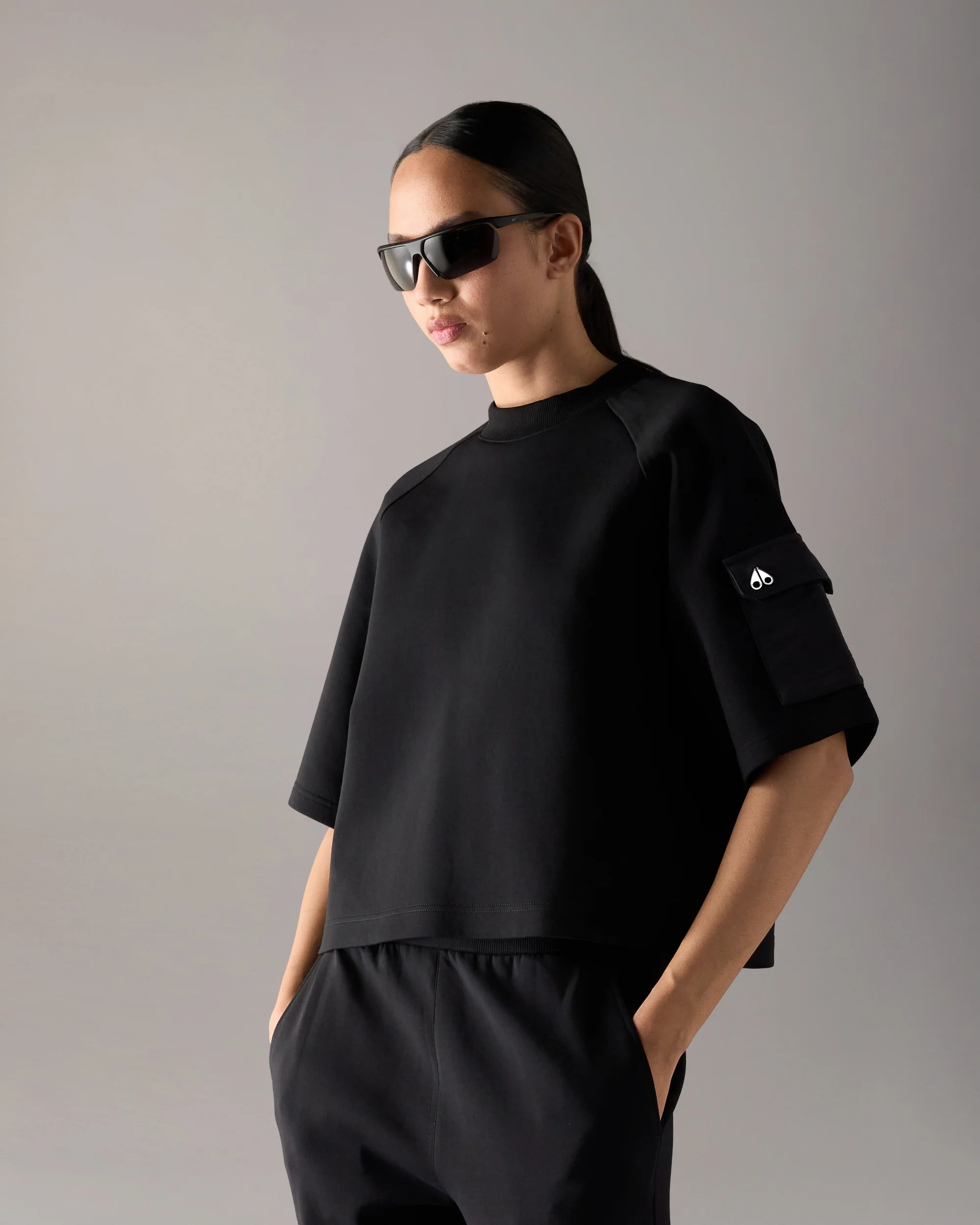 MIXED MEDIA NEOPRENE T-SHIRT-BLACK - Image 2