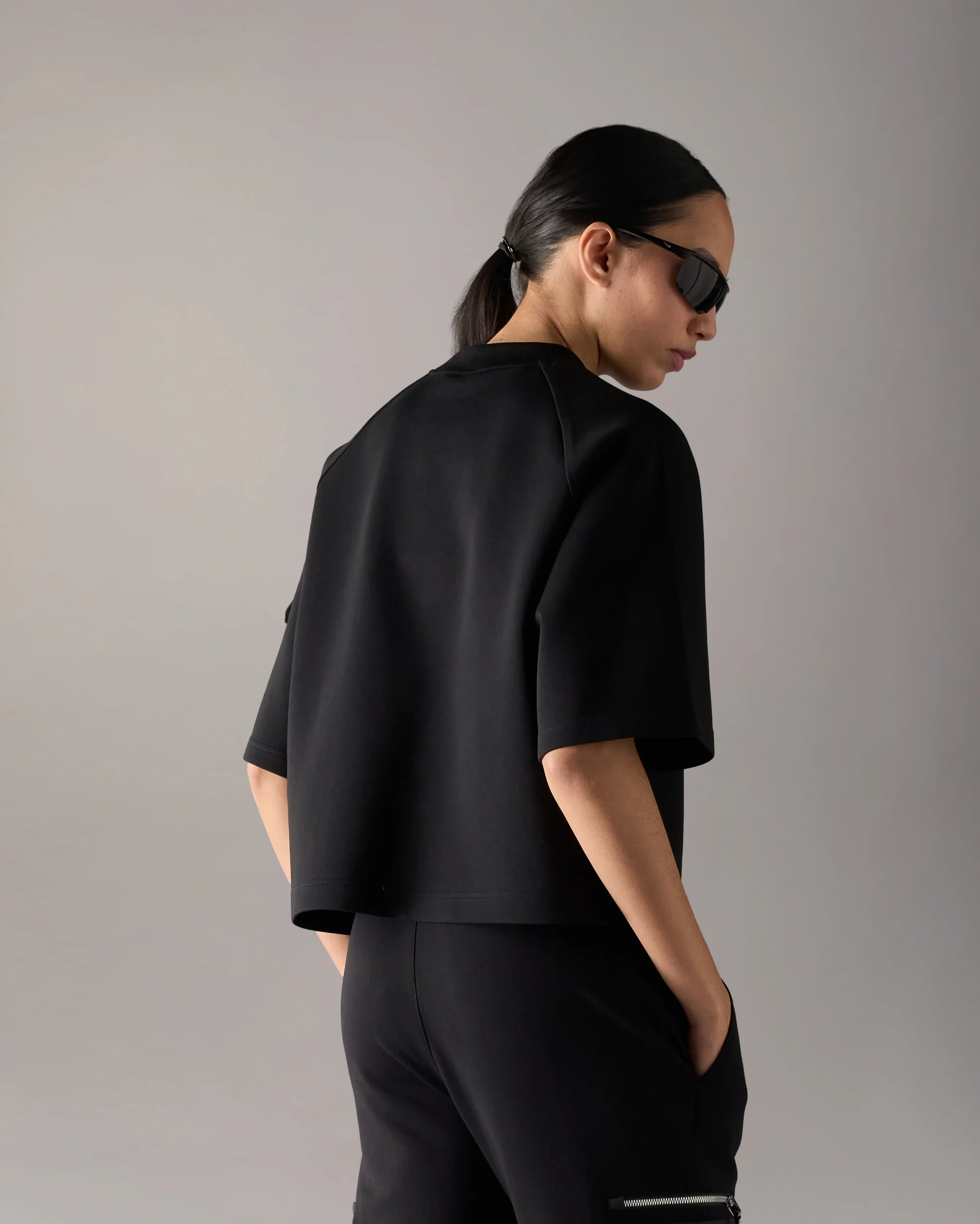 MIXED MEDIA NEOPRENE T-SHIRT-BLACK - Image 3
