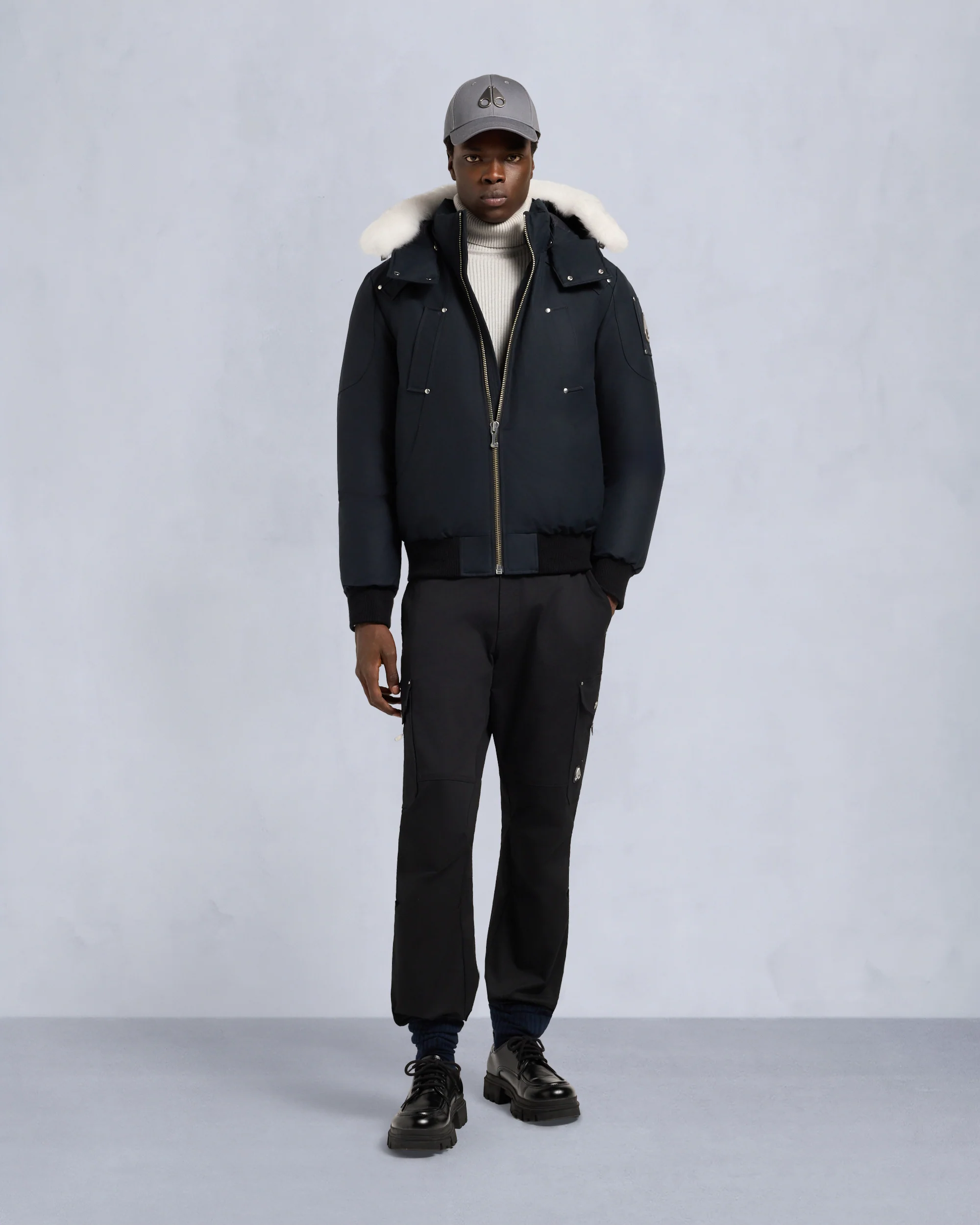 ORIGINAL BALLISTIC SHEARLING TRIM BOMBER JACKET-NAVY/NATURAL