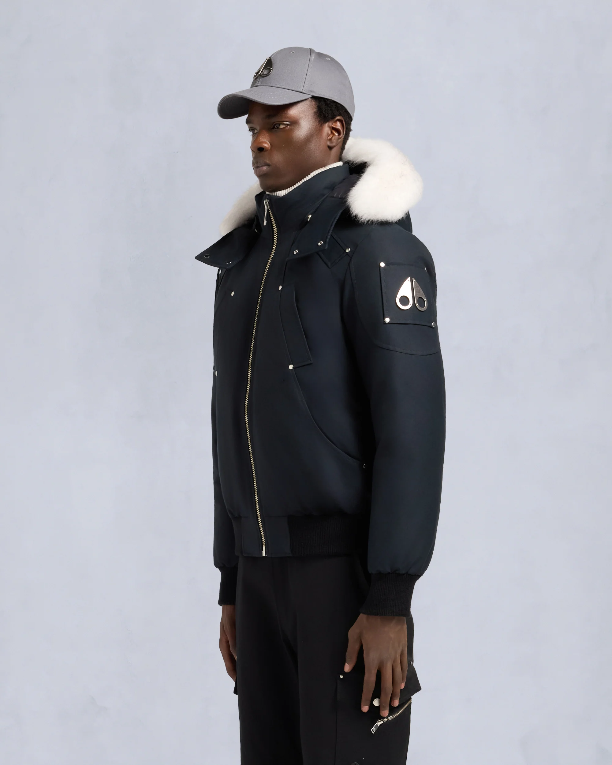 ORIGINAL BALLISTIC SHEARLING TRIM BOMBER JACKET-NAVY/NATURAL - Image 2