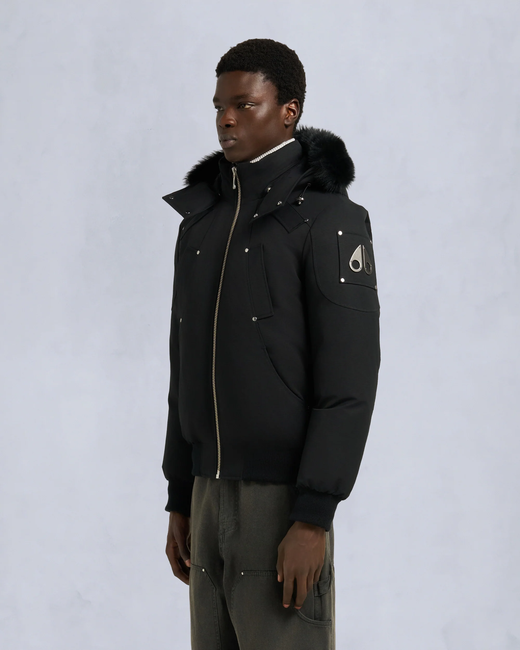 ORIGINAL BALLISTIC SHEARLING TRIM BOMBER JACKET-BLACK/BLACK - Image 2
