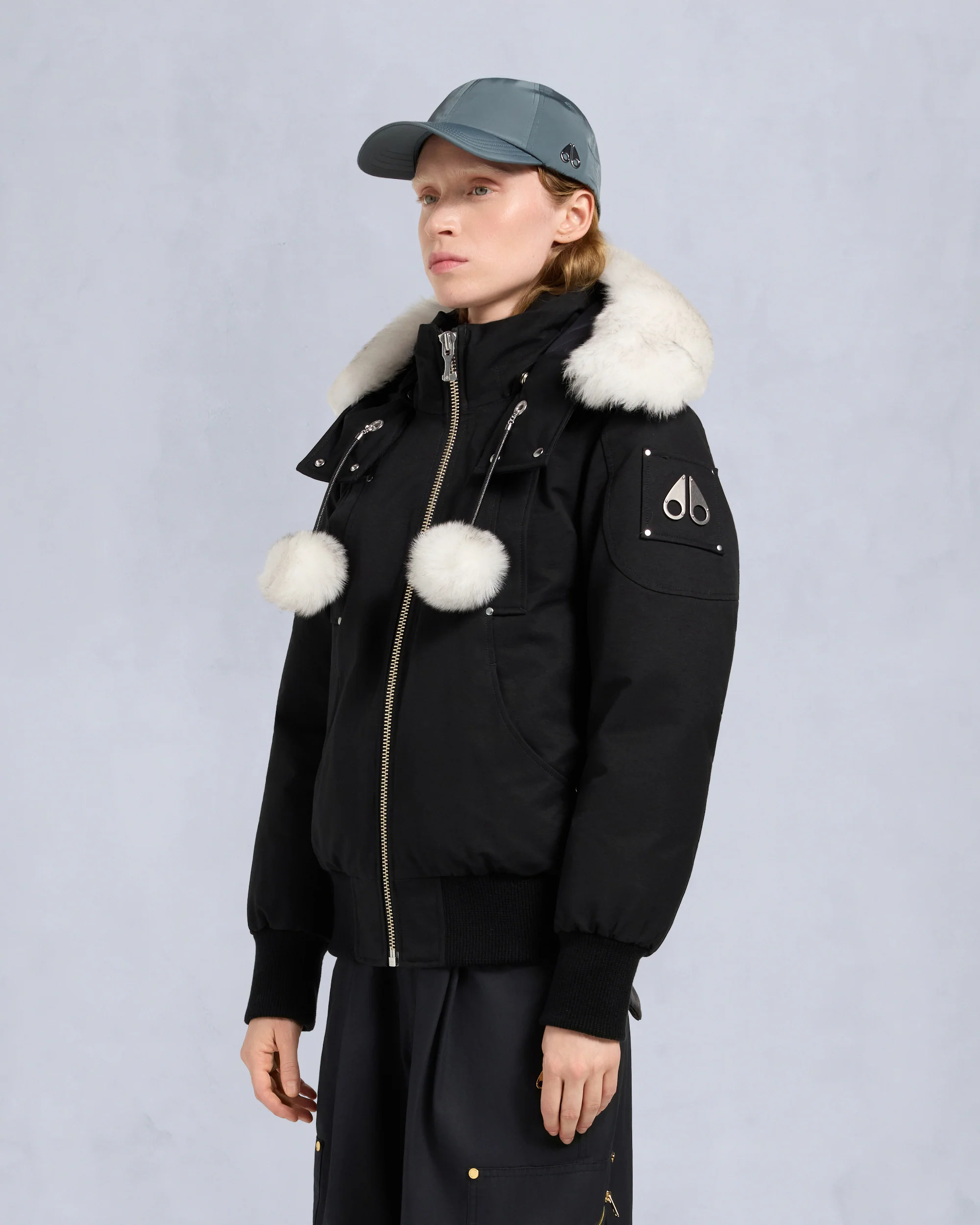 ORIGINAL DEBBIE SHEARLING TRIM BOMBER JACKET-BLACK/NATURAL - Image 2