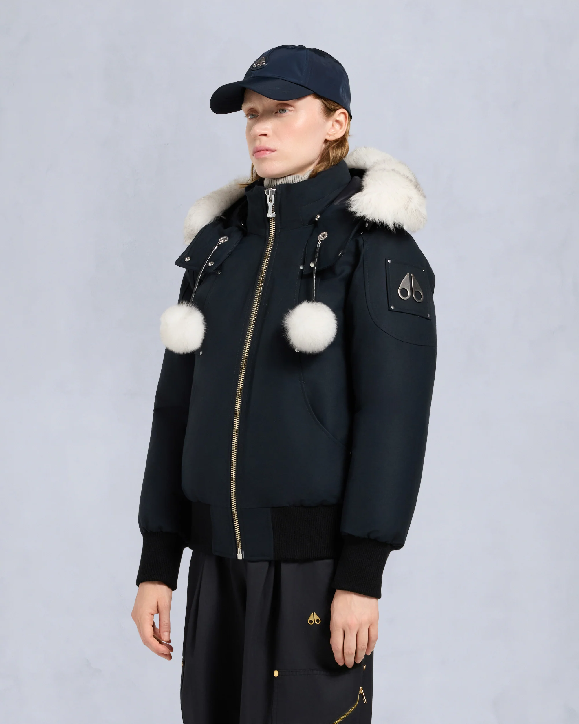 ORIGINAL DEBBIE SHEARLING TRIM BOMBER JACKET-NAVY/NATURAL - Image 2