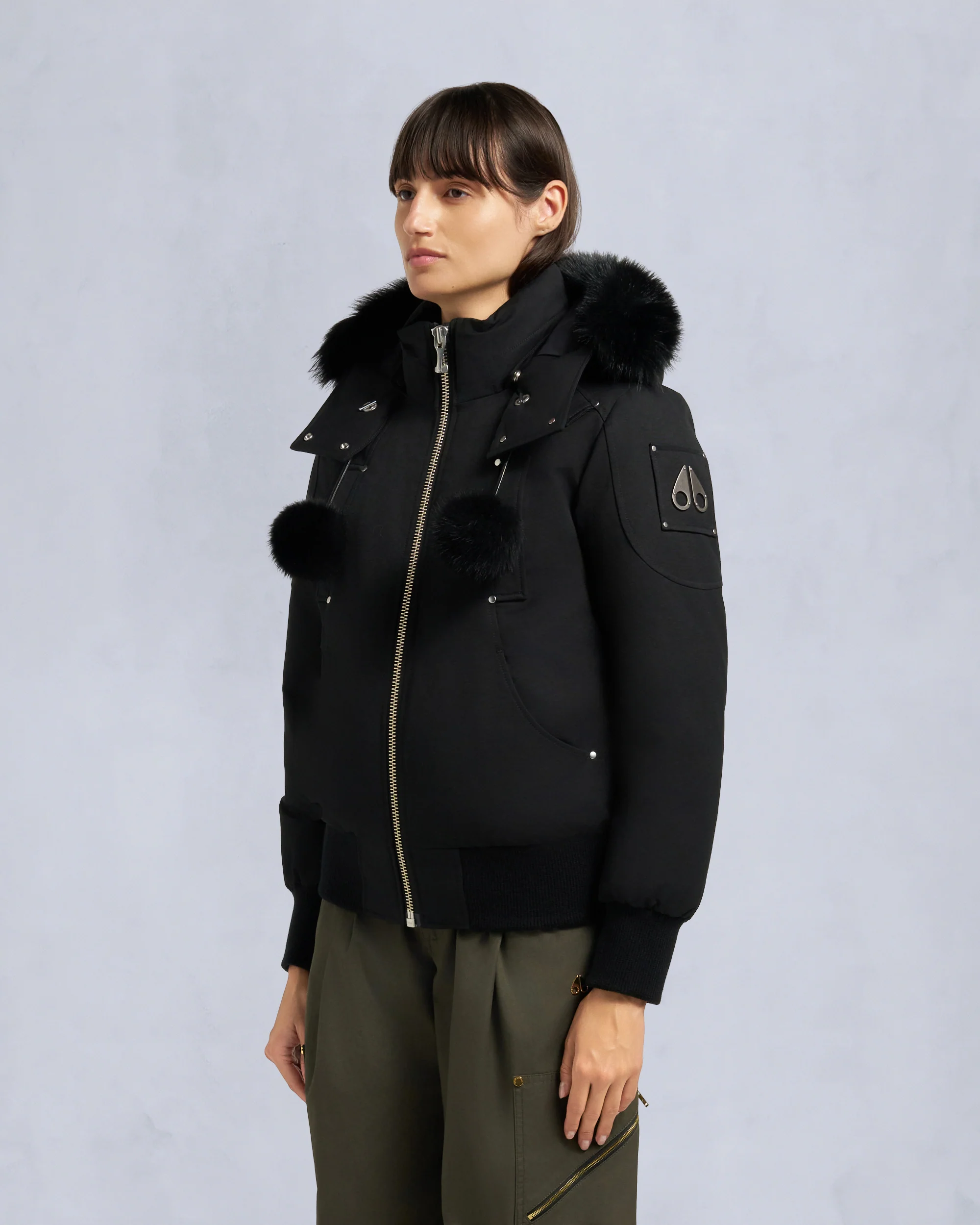 ORIGINAL DEBBIE SHEARLING TRIM BOMBER JACKET-BLACK/BLACK - Image 2