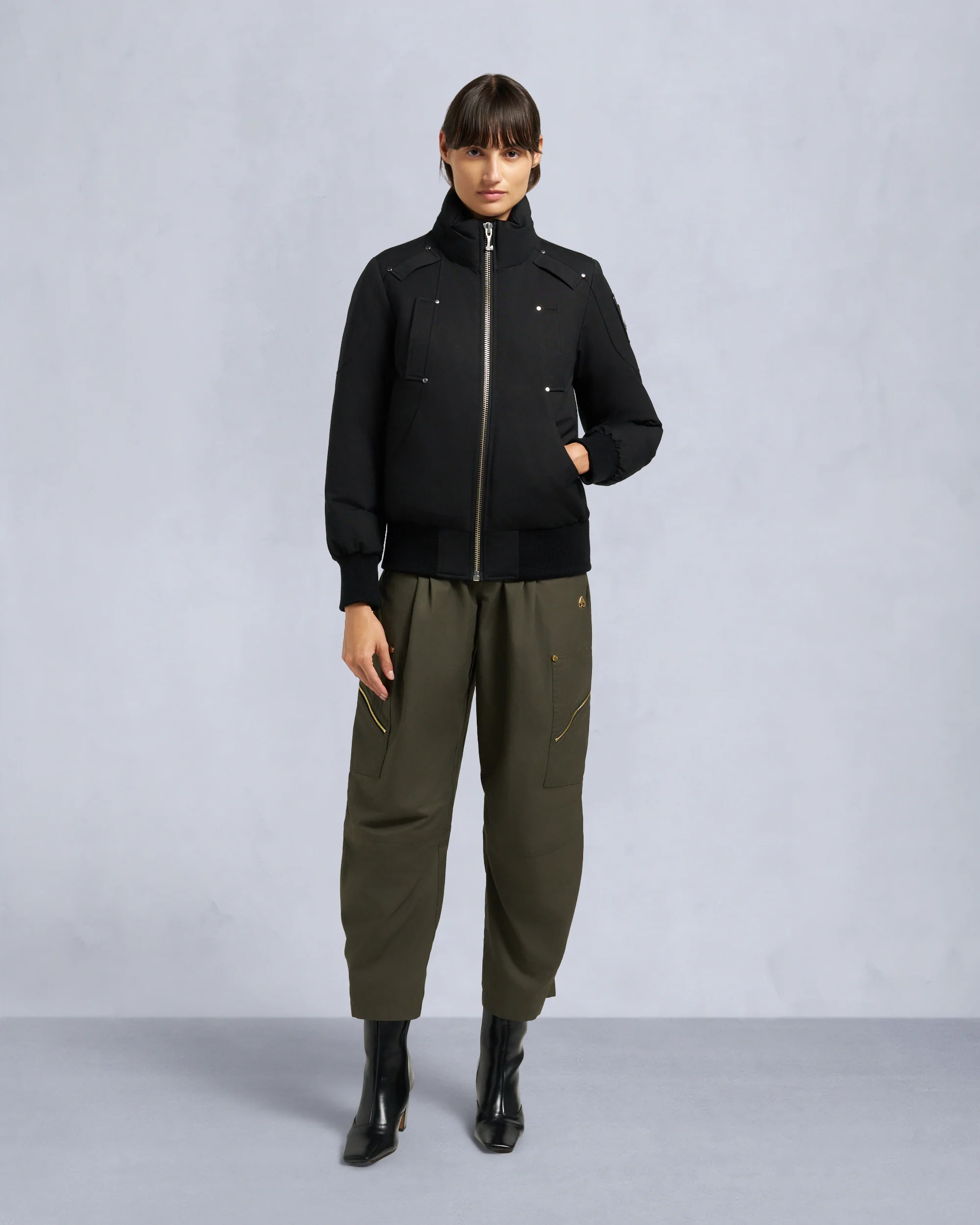 ORIGINAL DEBBIE SHEARLING TRIM BOMBER JACKET-BLACK/BLACK - Image 6