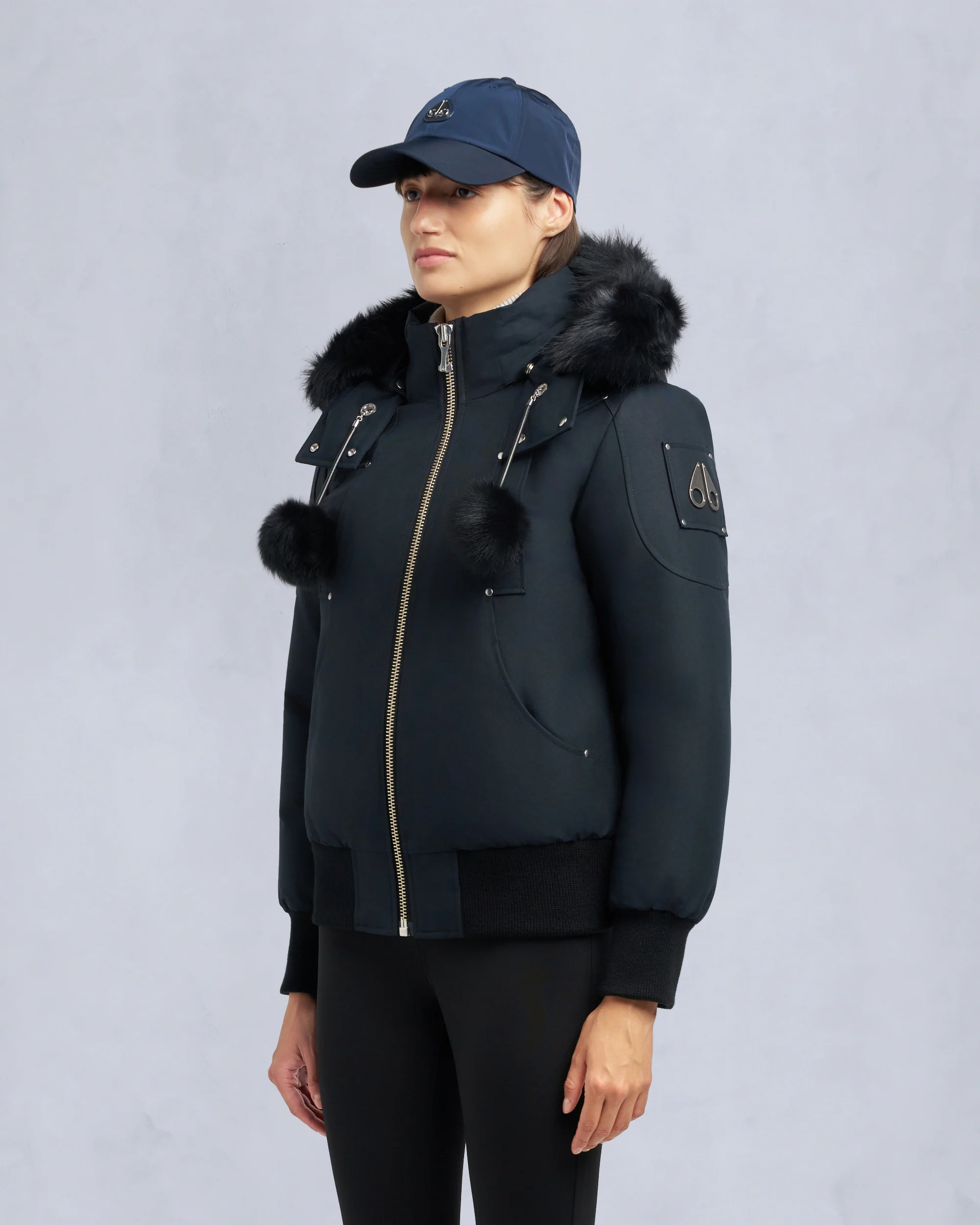 ORIGINAL DEBBIE SHEARLING TRIM BOMBER JACKET-NAVY/BLACK - Image 2